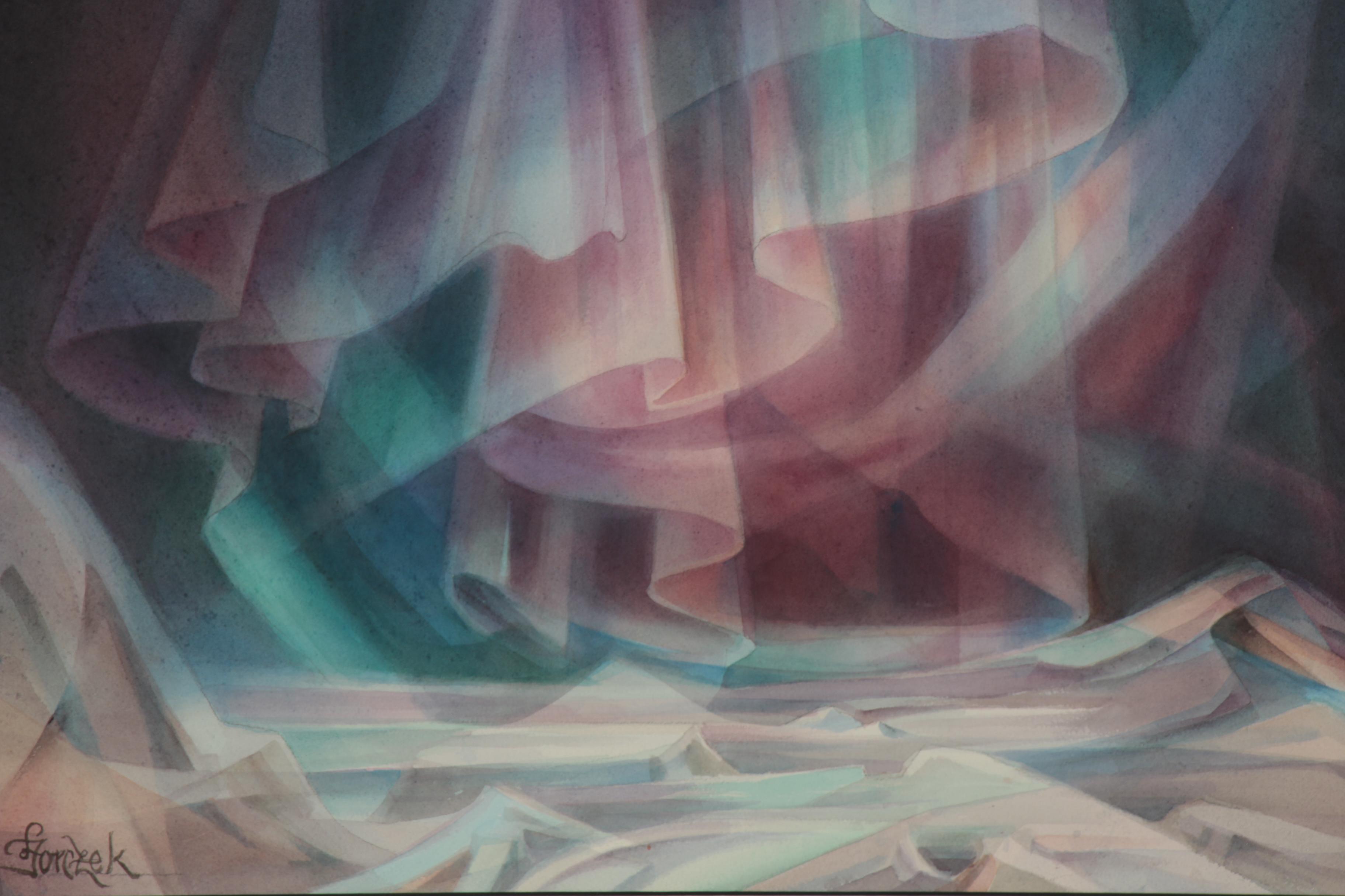 Leszek Forczek Illuminist Watercolor Painting, Late 20th Century