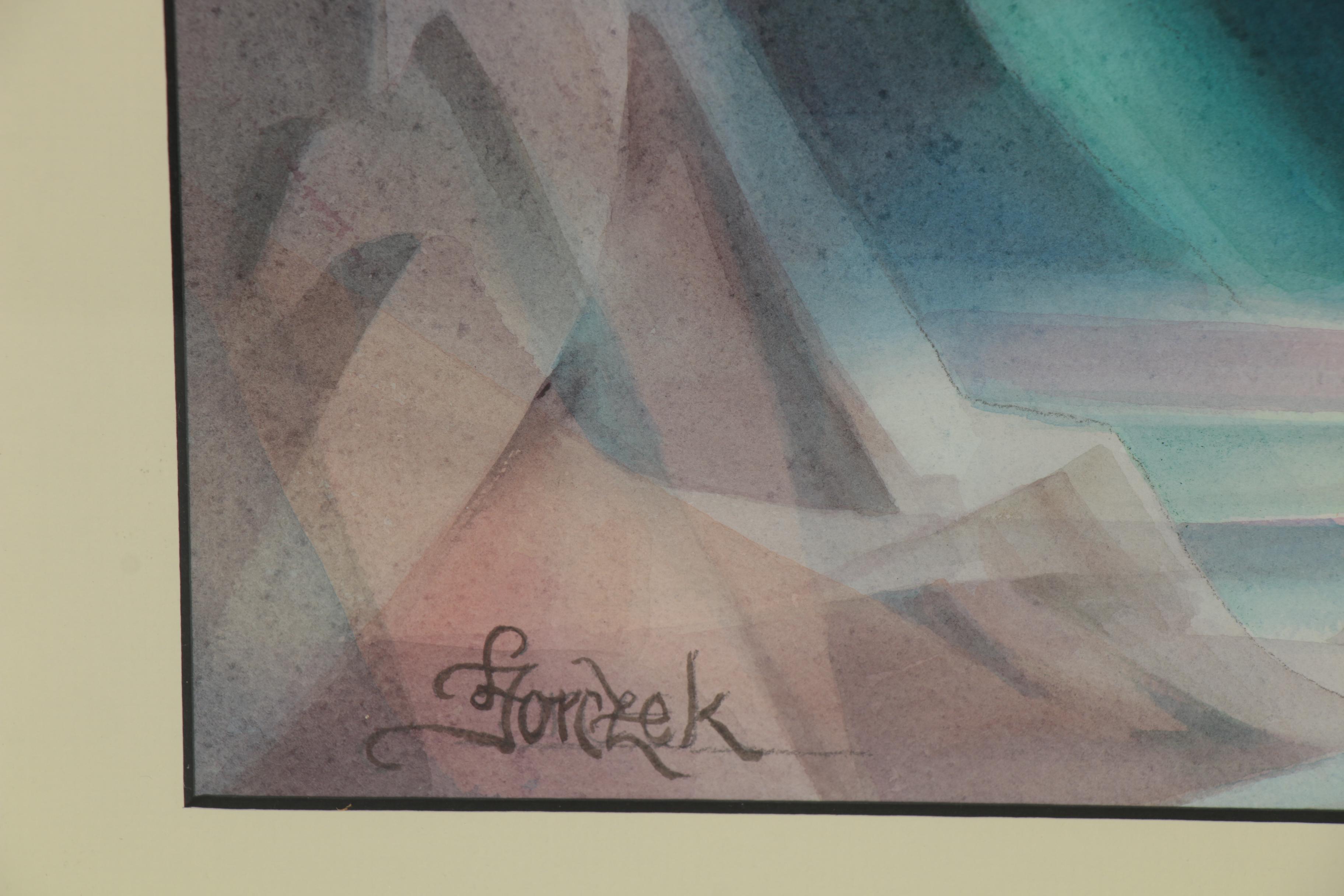 Leszek Forczek Illuminist Watercolor Painting, Late 20th Century