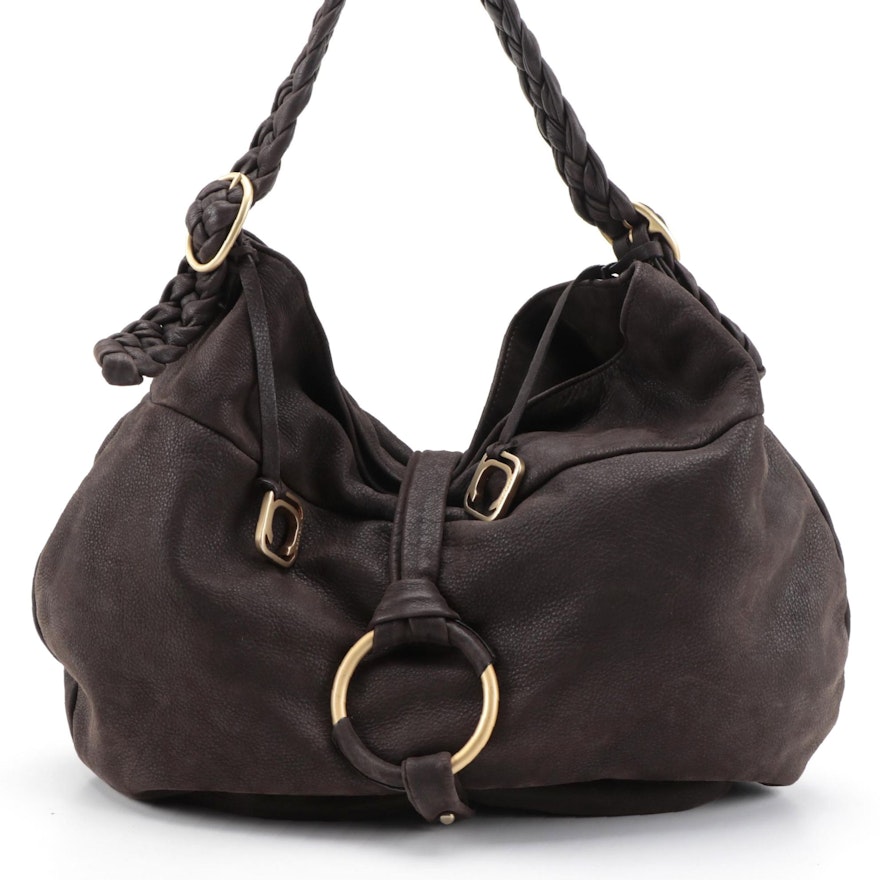 Orciani Dark Umber Leather Shoulder Bag With Braided Strap