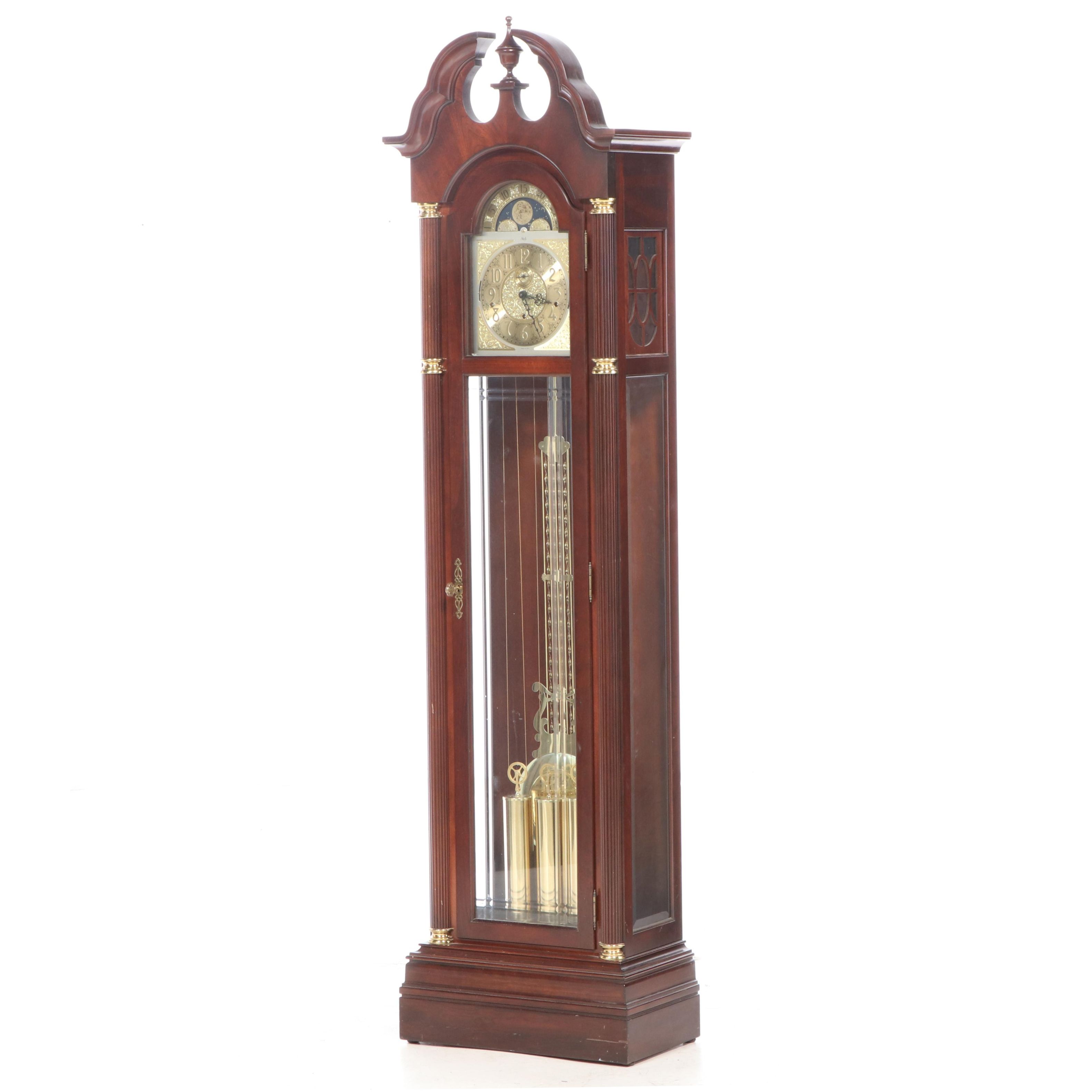 Sligh Federal Style Cherry Grandfather Clock, Late 20th Century