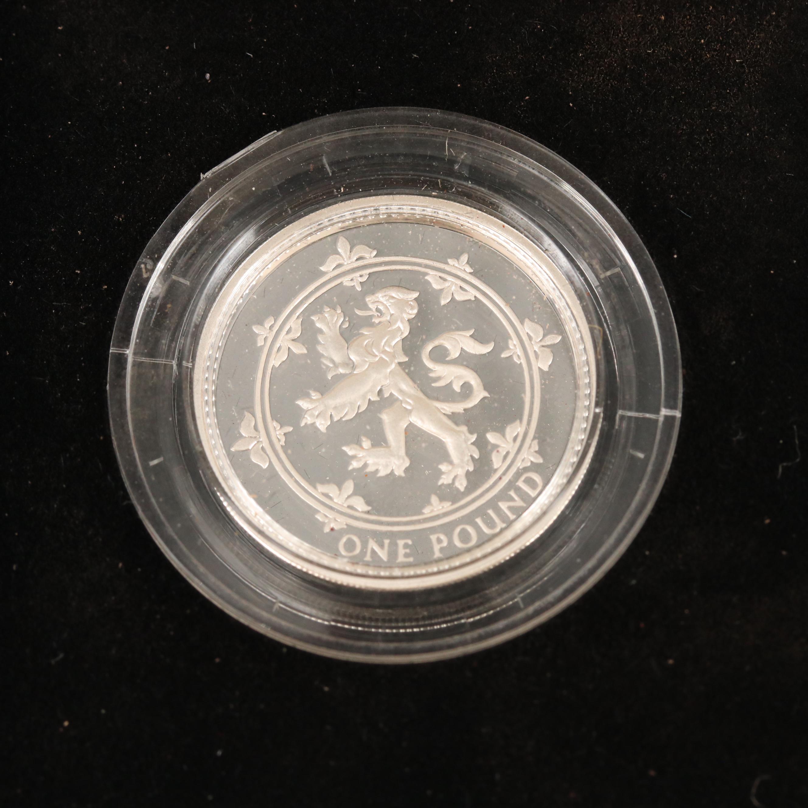 Three British Silver Proof Piedfort 1-Pound Coins