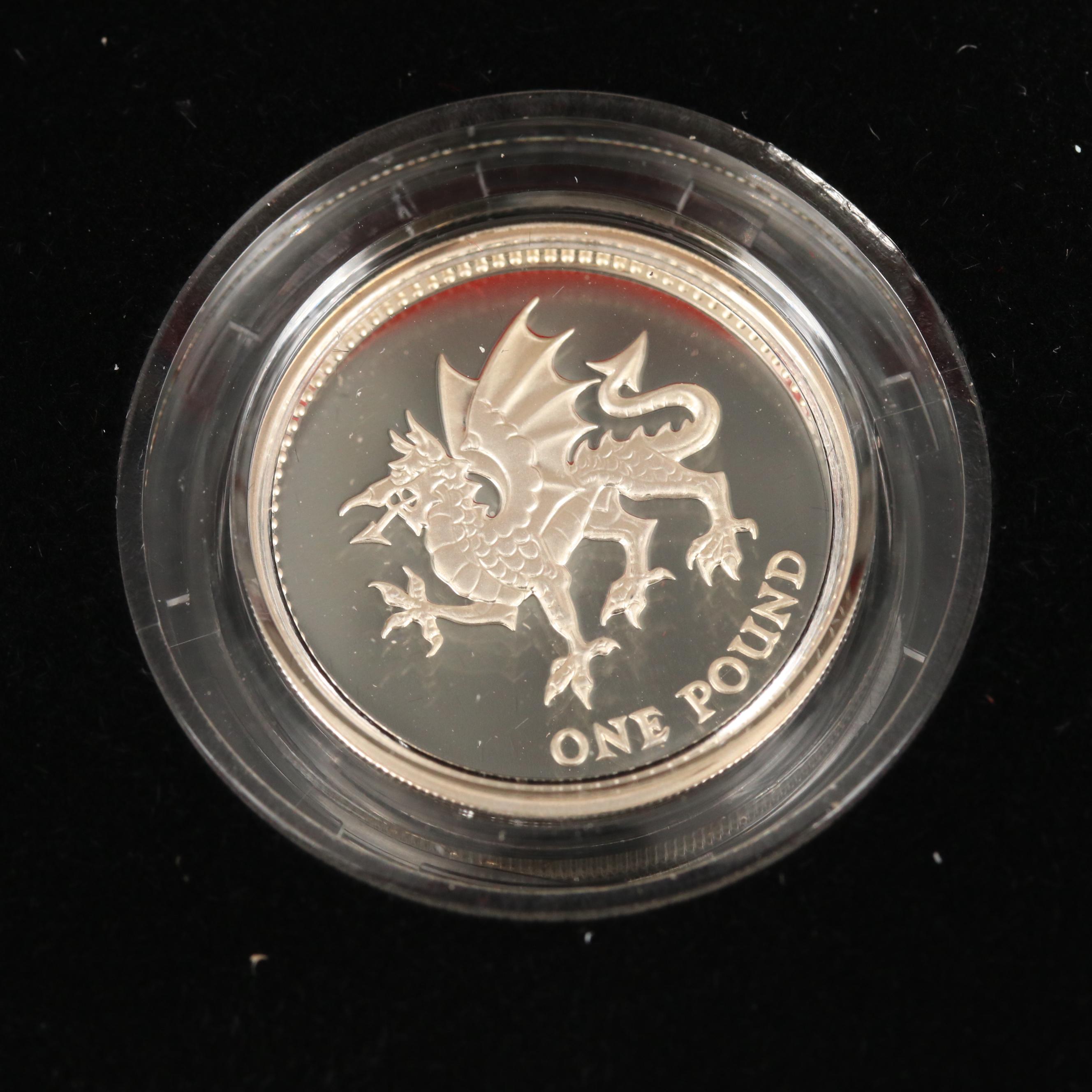 Three British Silver Proof Piedfort 1-Pound Coins