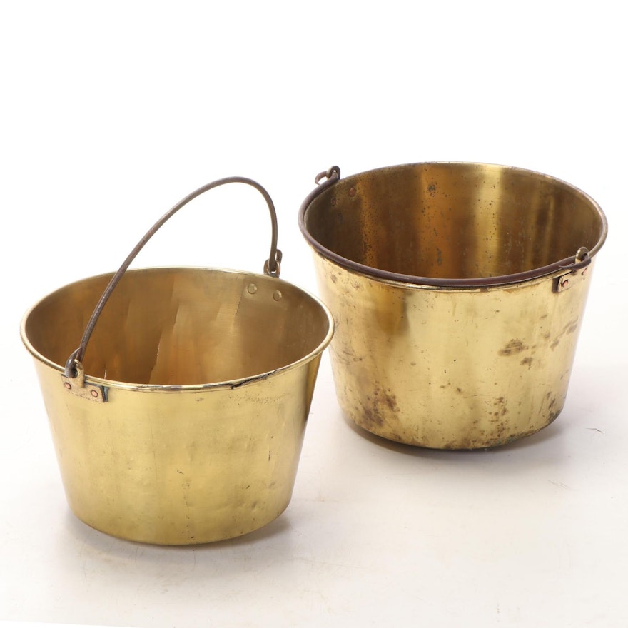 H.W. Hayden Brass and Iron Bail Handled Buckets, Late 19th Century