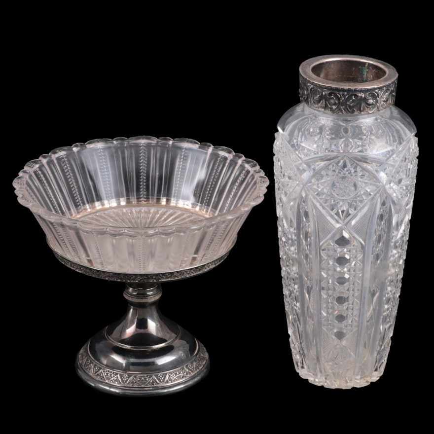 Pairpoint Mfg. Co. Silver Plate and Glass Compote with Other Vase, Early 20th C.