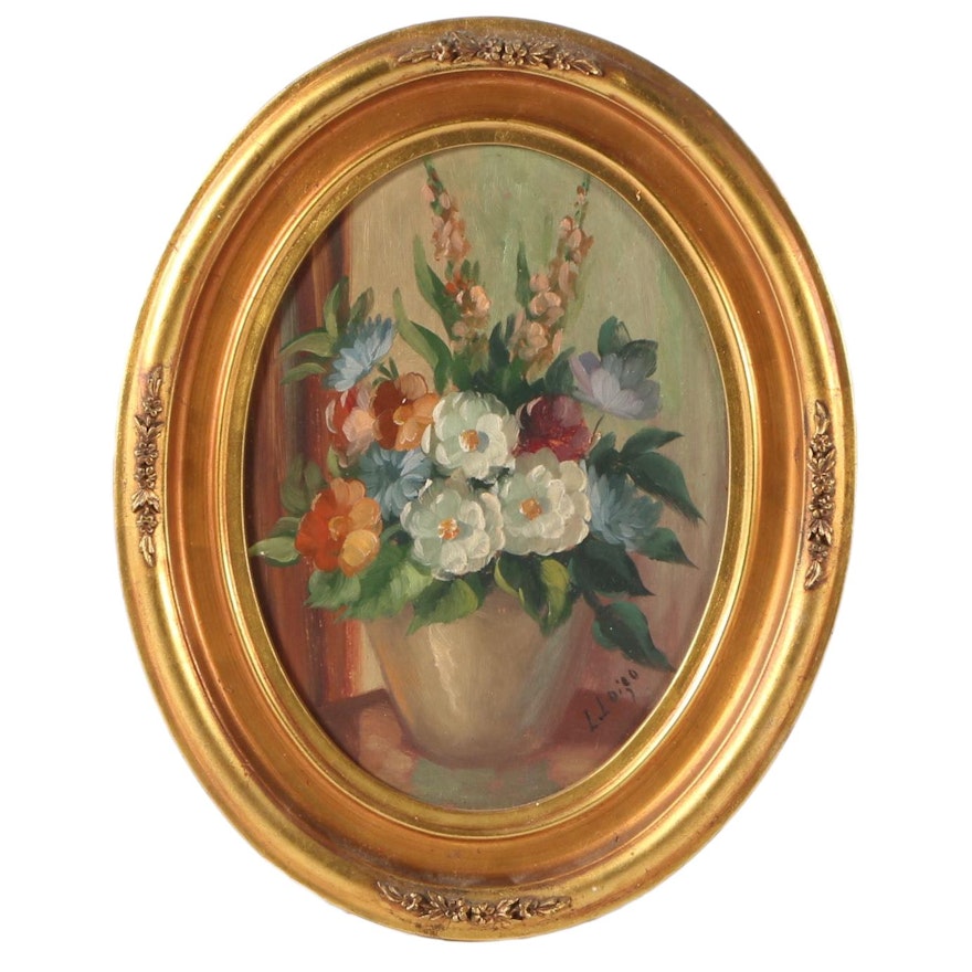 Floral Still Life Oil Painting, Mid-20th Century