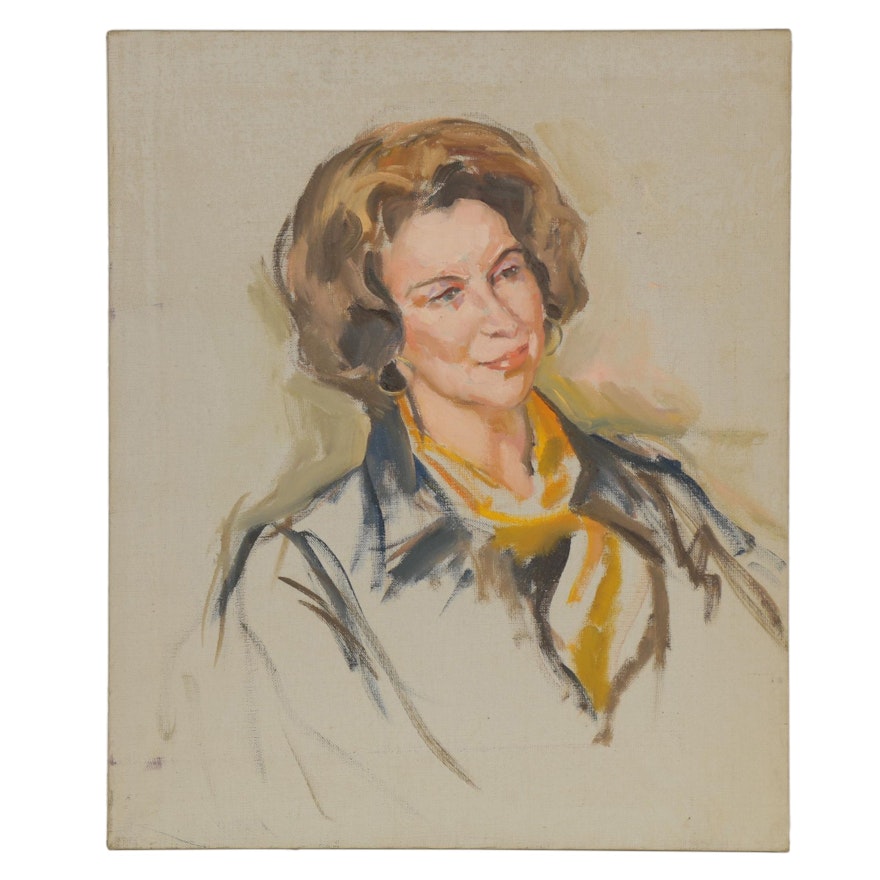 Oil Painting of Woman in Suit, Late 20th Century