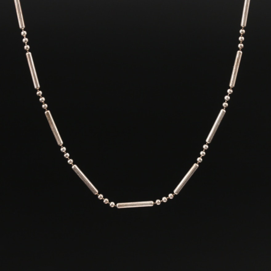 Sterling Silver Beaded and Bar Necklace