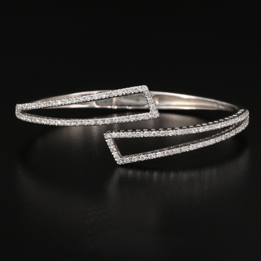 18K Diamond Hinged Bypass Bangle