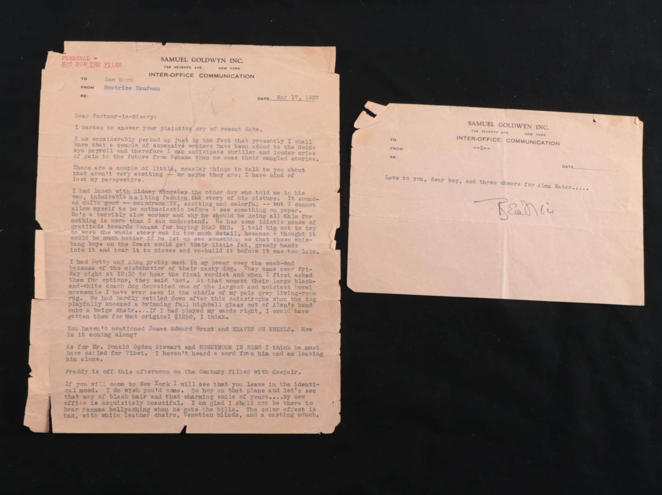 Beatrice Kaufman Letters to Samuel Marx, 1930s