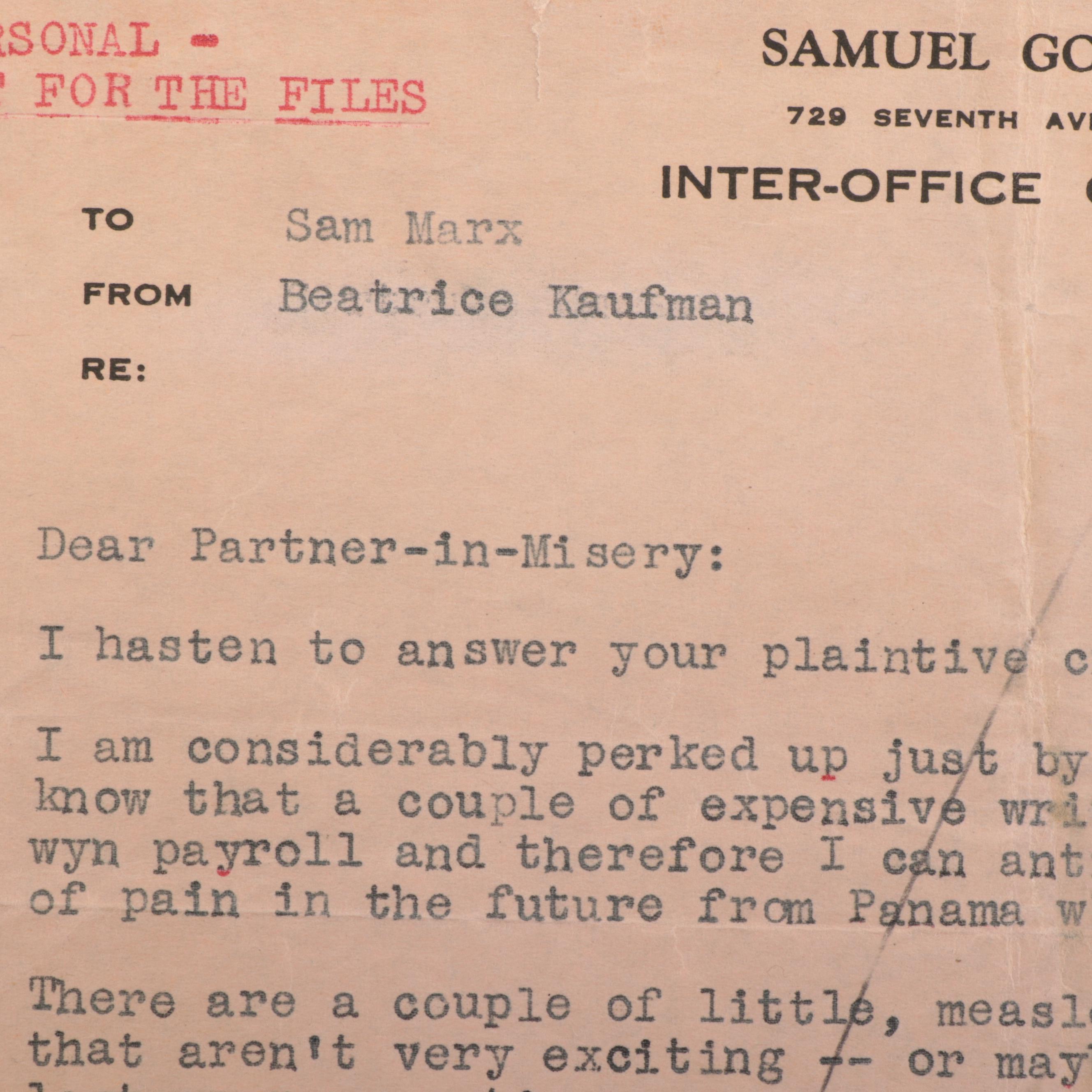 Beatrice Kaufman Letters to Samuel Marx, 1930s