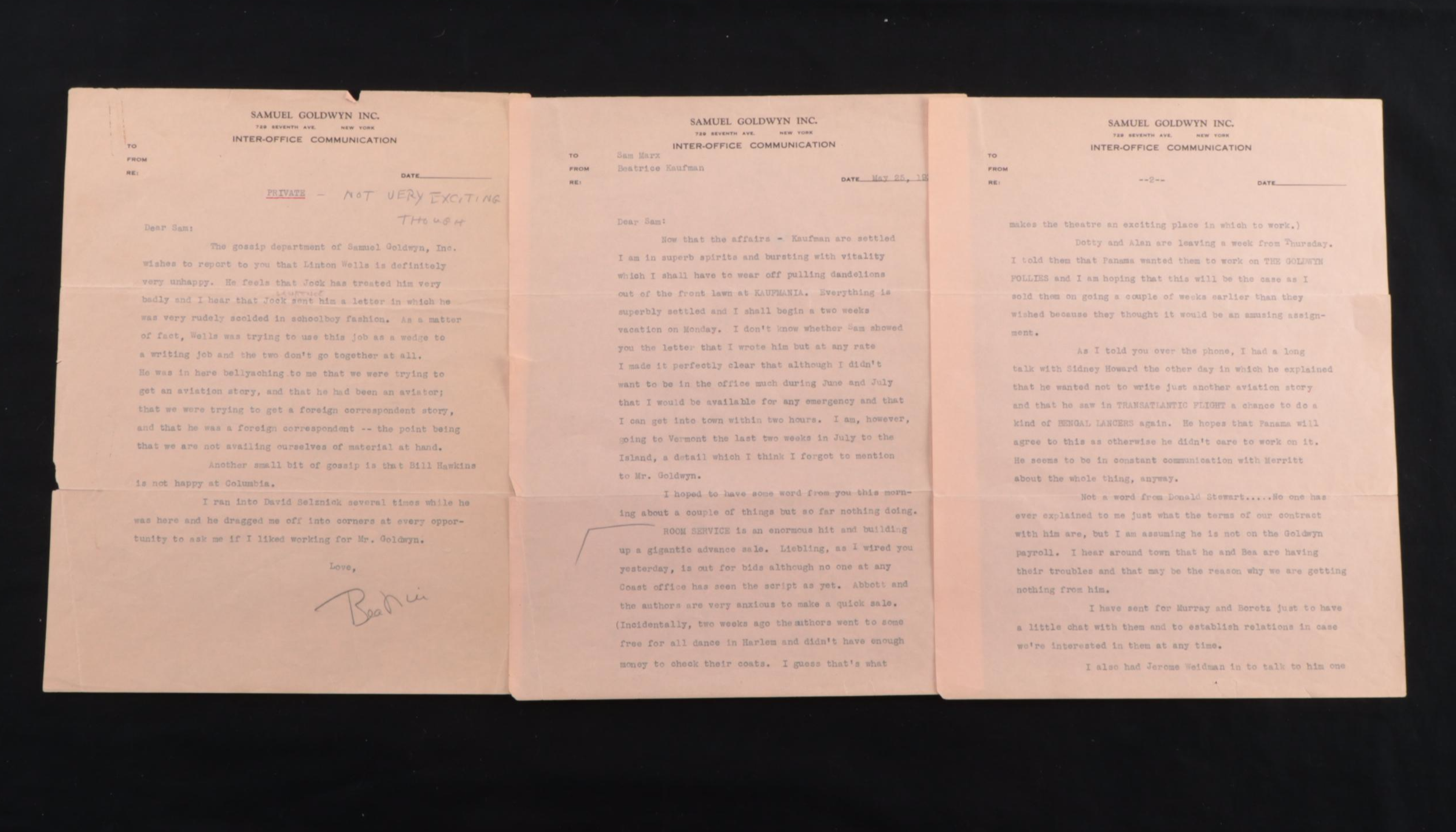 Beatrice Kaufman Letters to Samuel Marx, 1930s