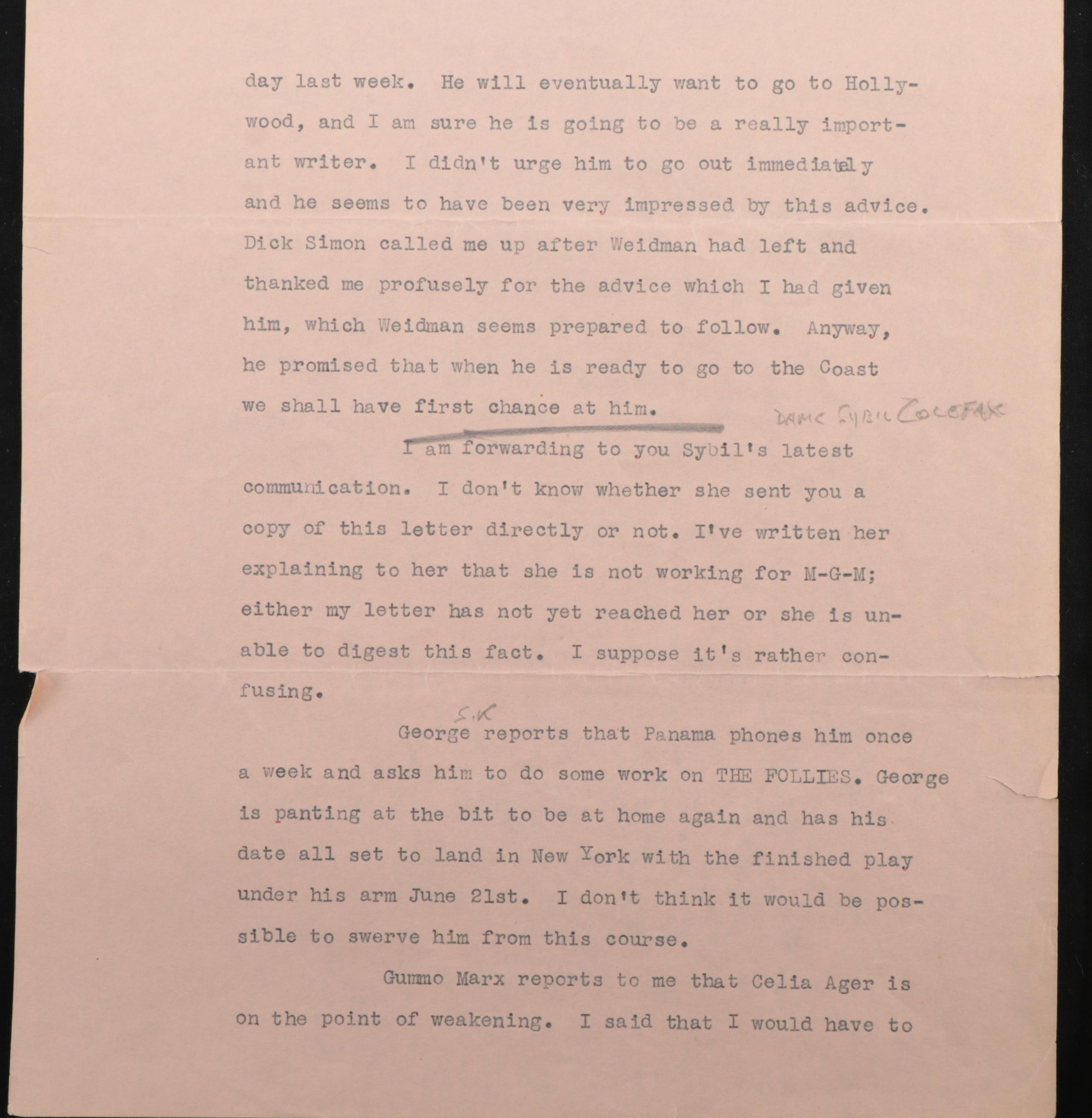 Beatrice Kaufman Letters to Samuel Marx, 1930s