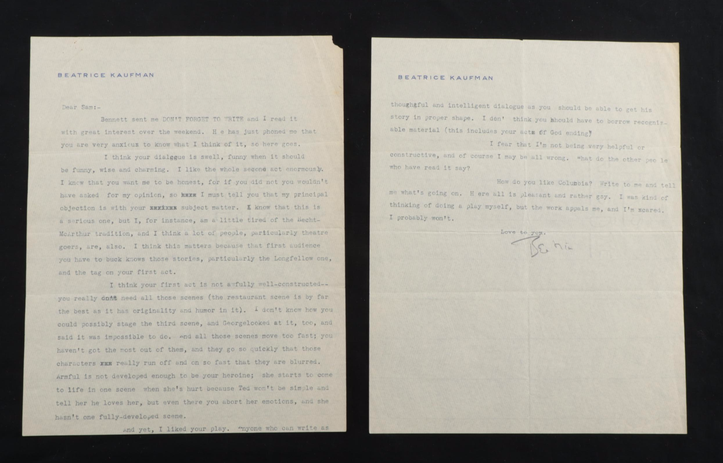 Beatrice Kaufman Letters to Samuel Marx, 1930s