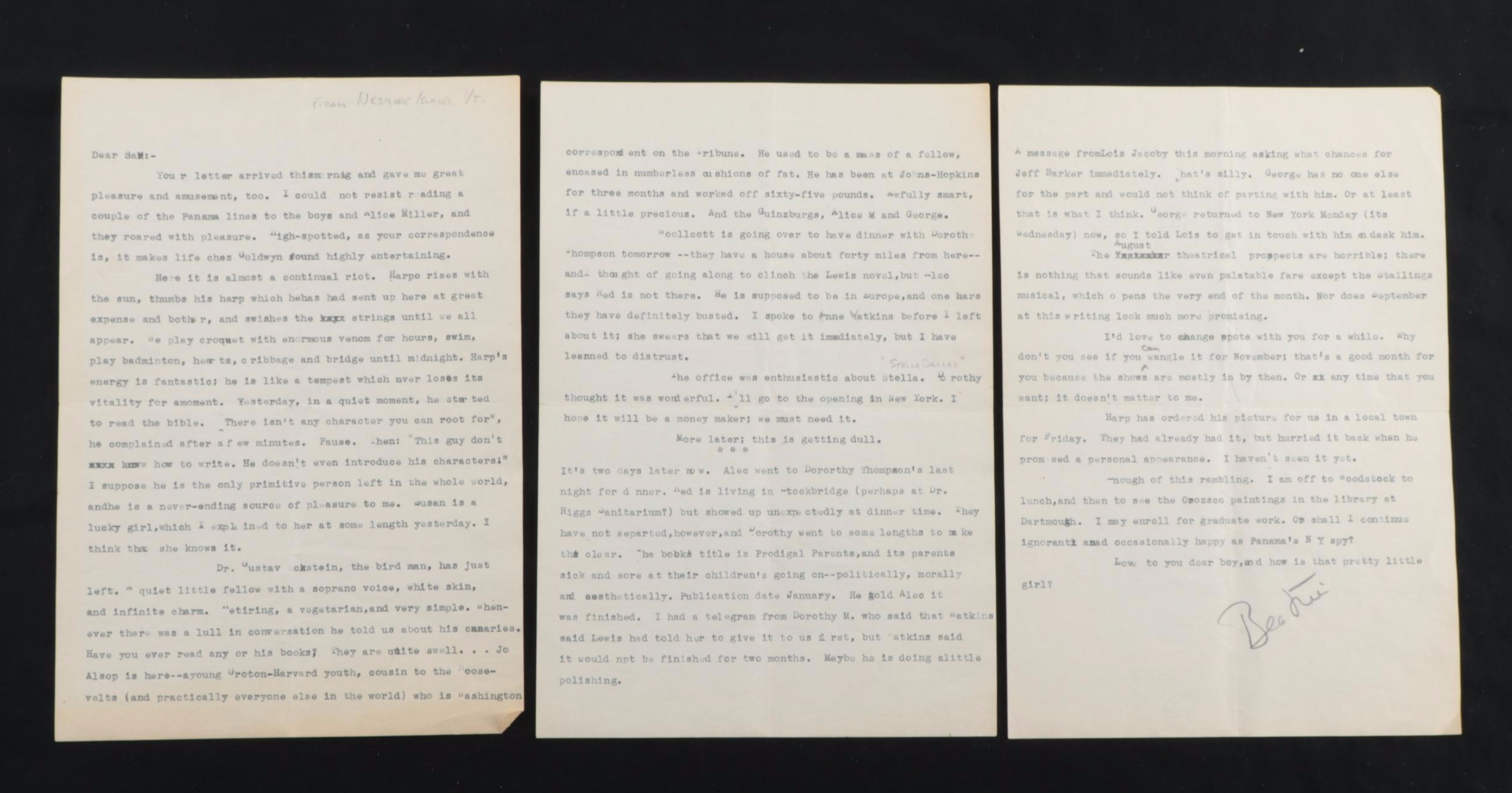 Beatrice Kaufman Letters to Samuel Marx, 1930s