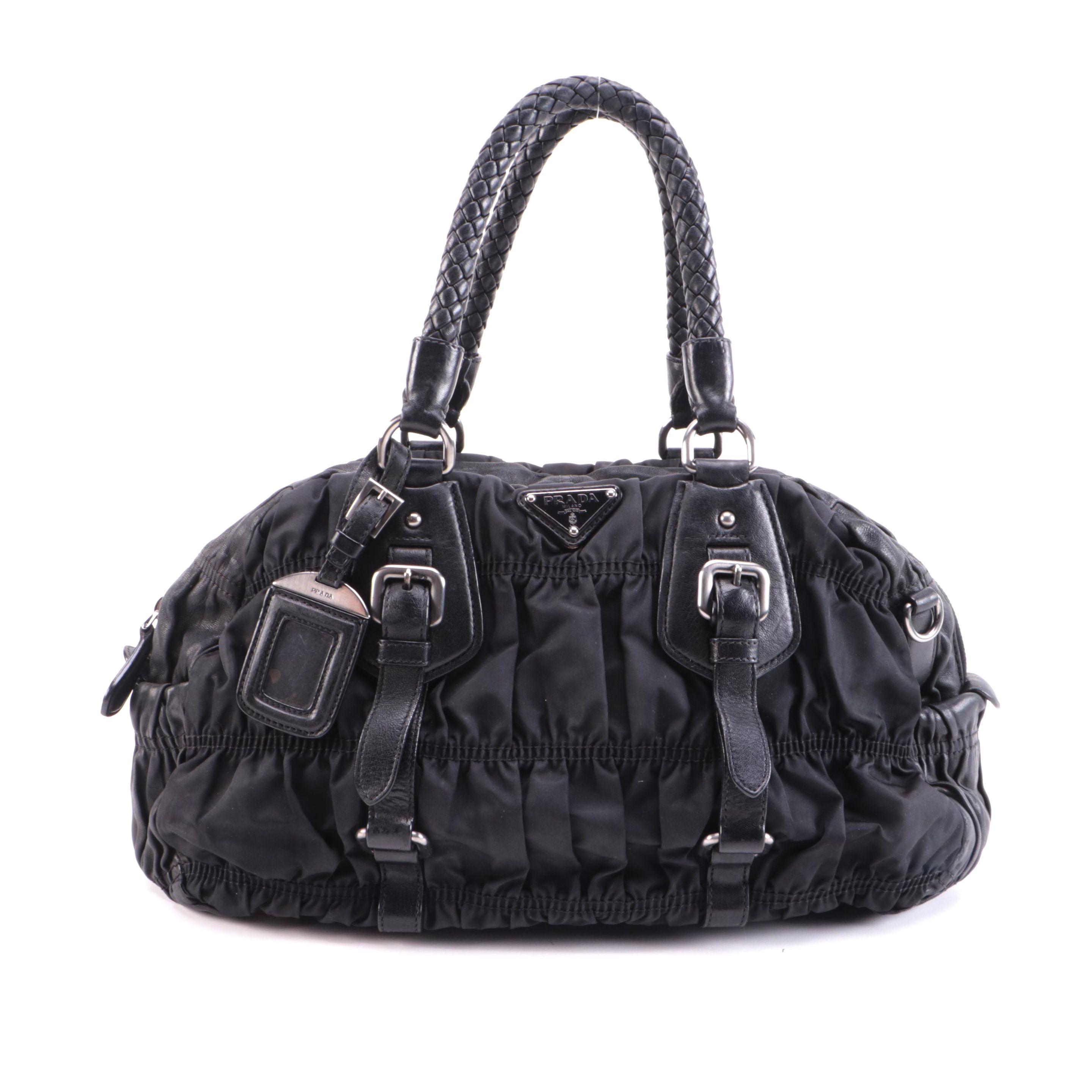 Prada Black Tessuto Gauffré Nylon and Leather Two-Way Satchel