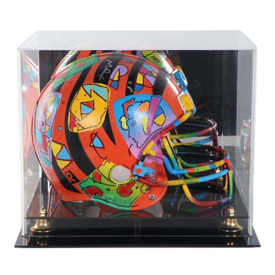 Peter Max Mixed Media Painting on Football Helmet, 2007