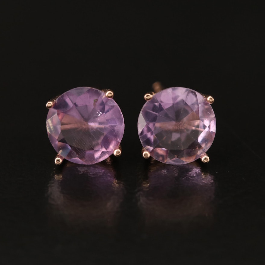 14K Rose Gold Amethyst Stud Earrings