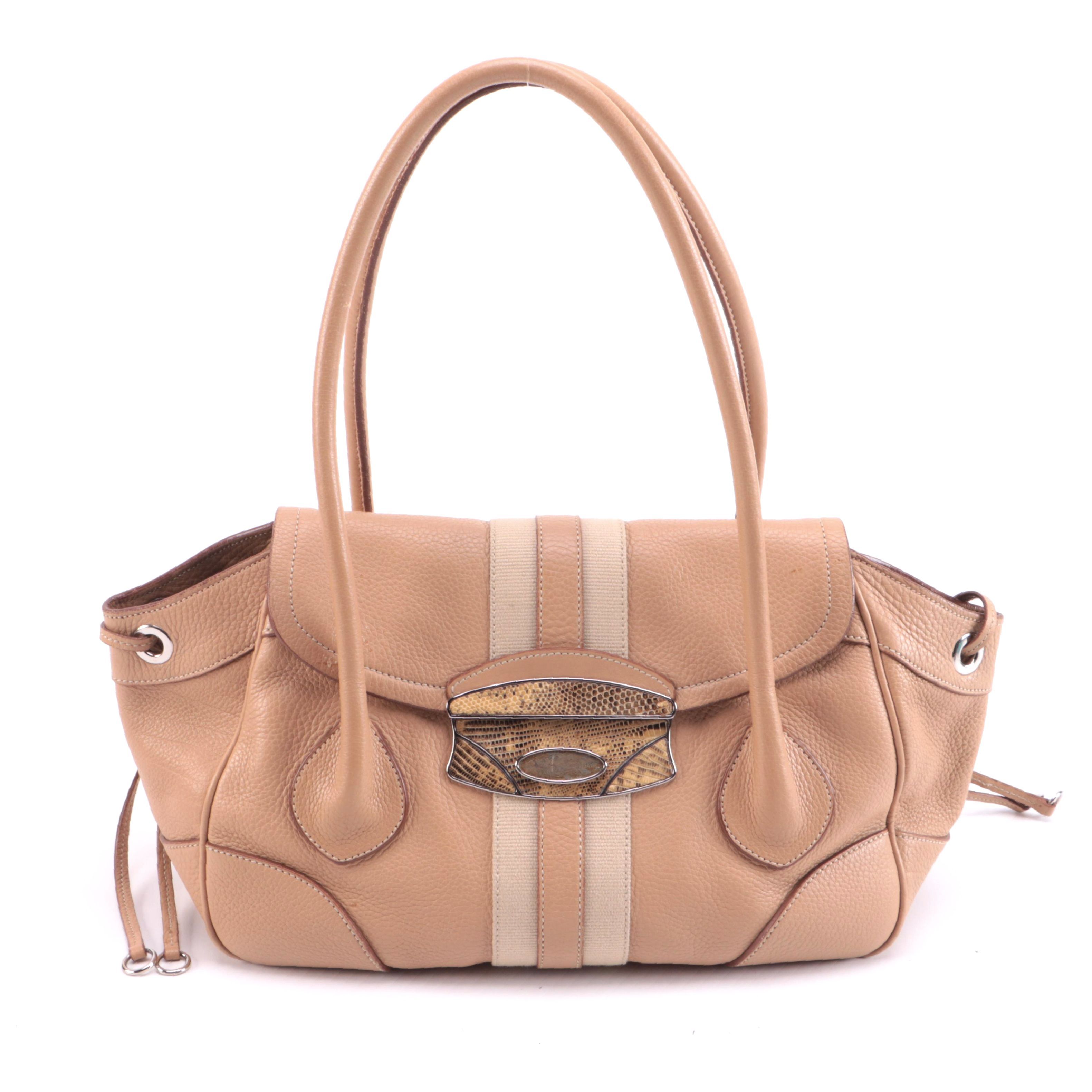Prada Beige/Blush Daino Leather Shoulder Bag with Lizard Skin Embellishment