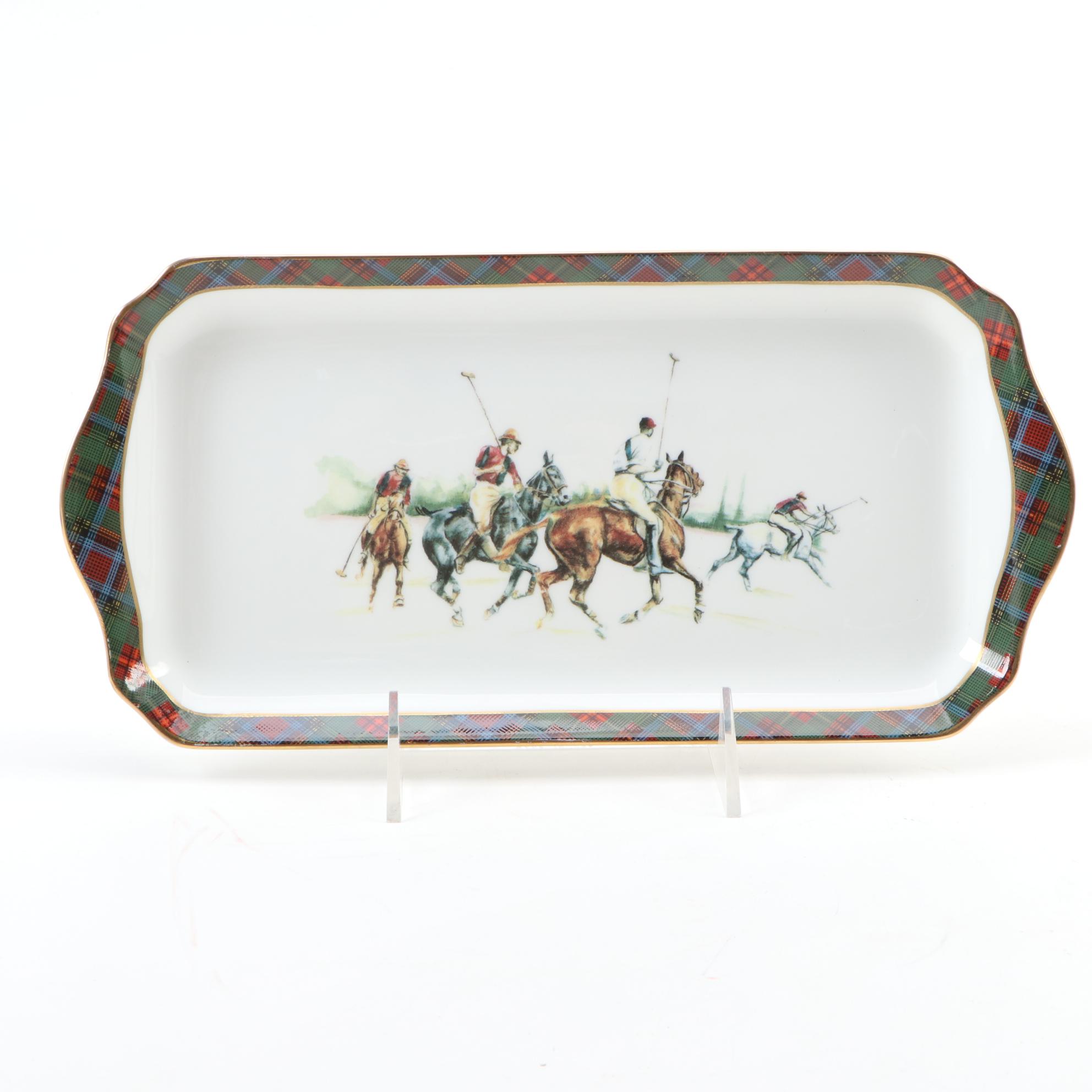 Ralph Lauren Leather and Brass Paperweights with "Highland Polo" Desk Tray