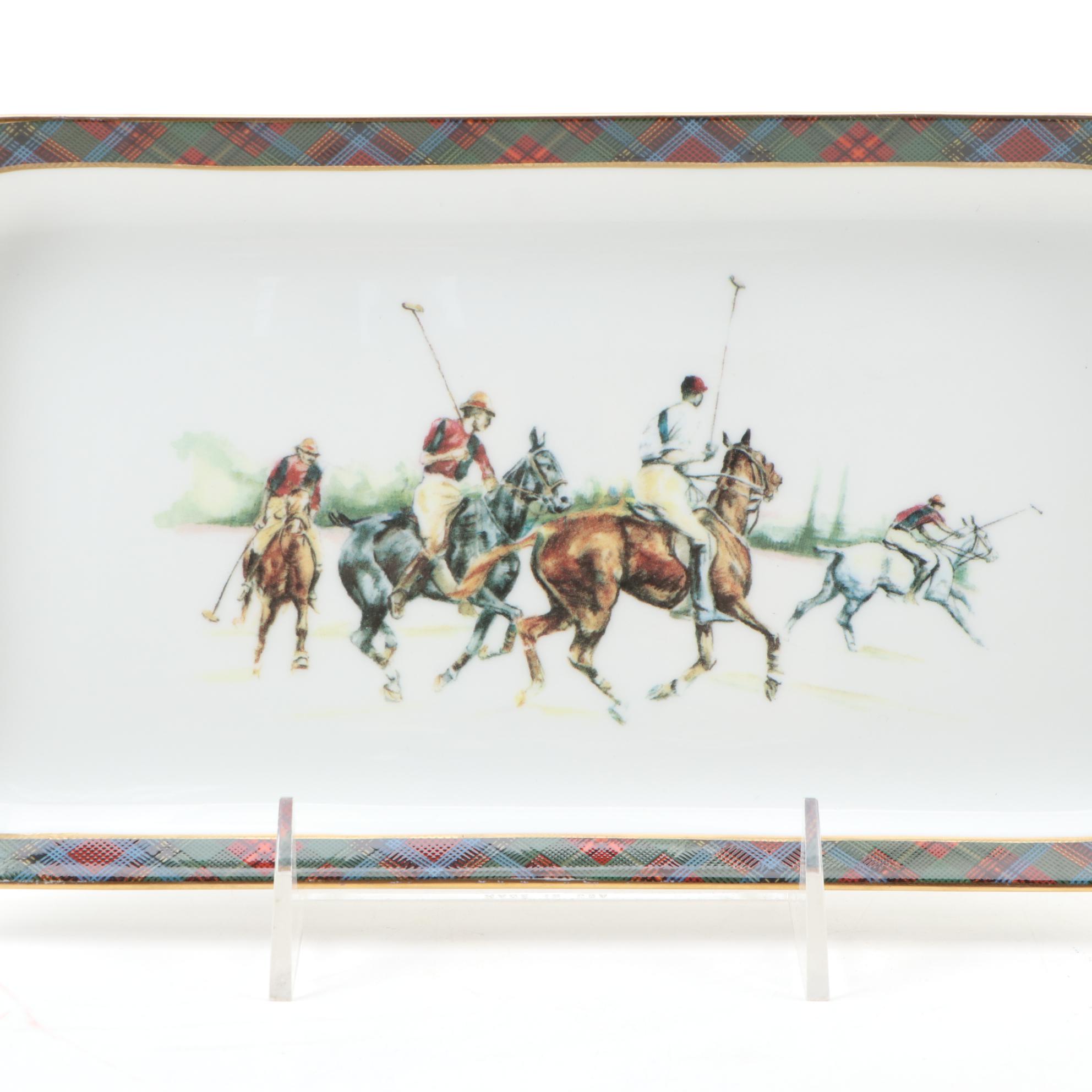 Ralph Lauren Leather and Brass Paperweights with "Highland Polo" Desk Tray