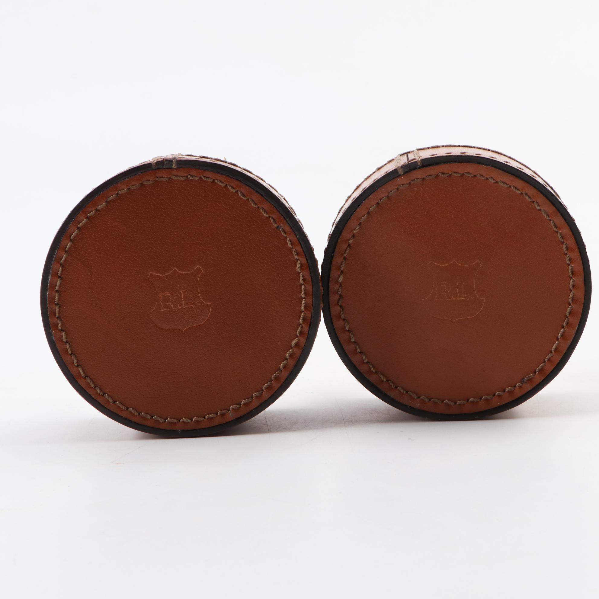 Ralph Lauren Leather and Brass Paperweights with "Highland Polo" Desk Tray