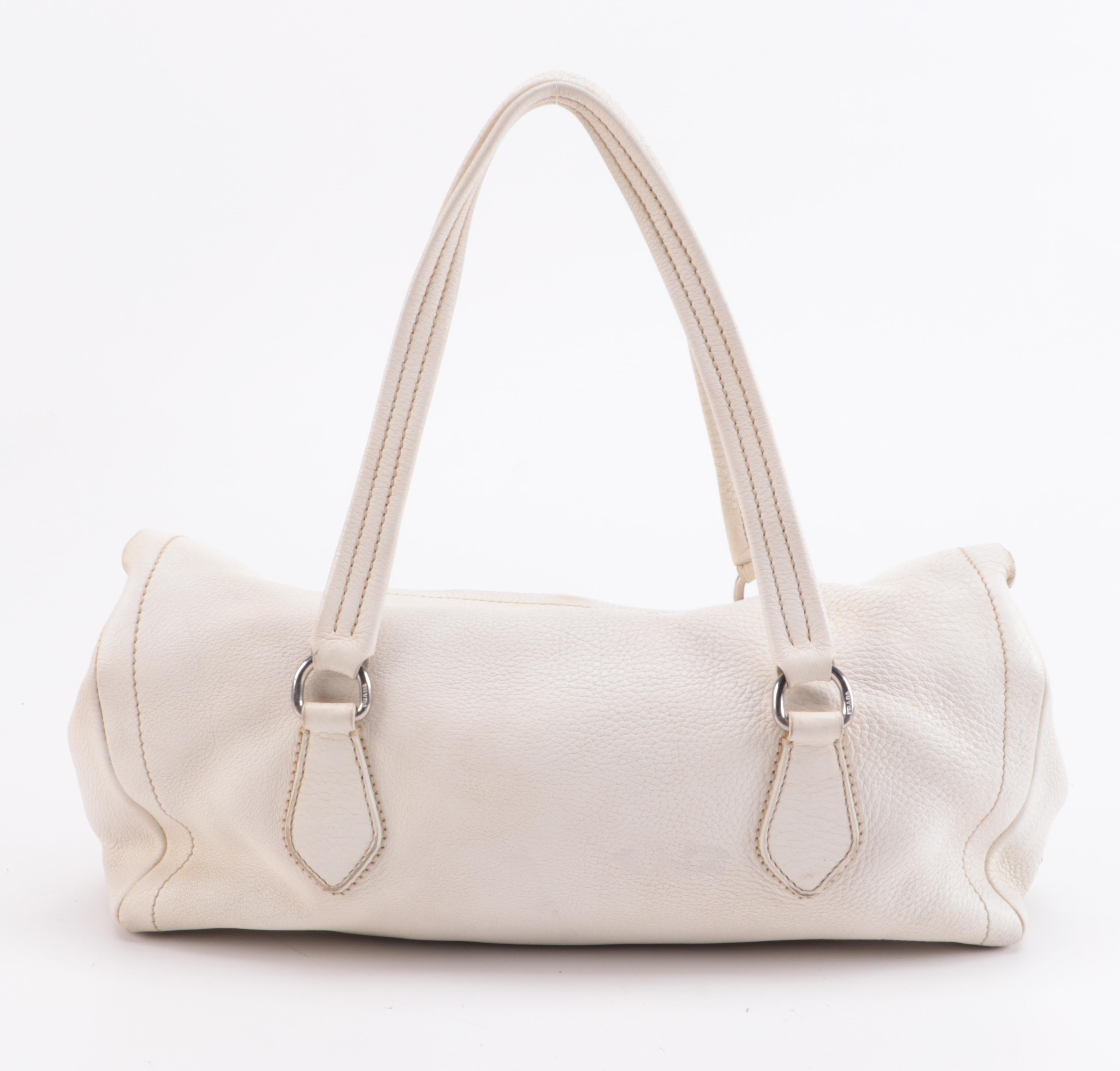 Prada Off-White Bianco Daino Leather Handbag