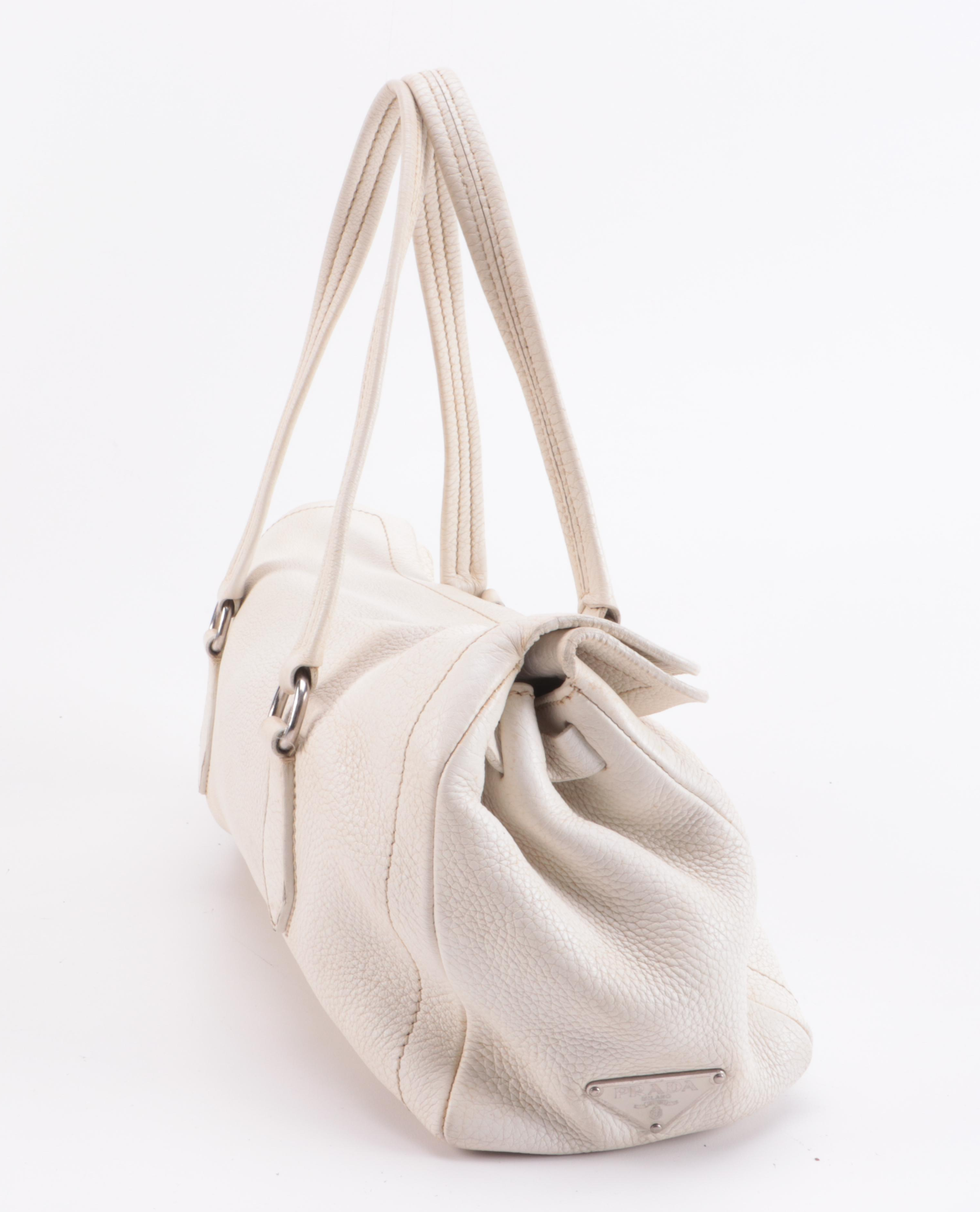 Prada Off-White Bianco Daino Leather Handbag