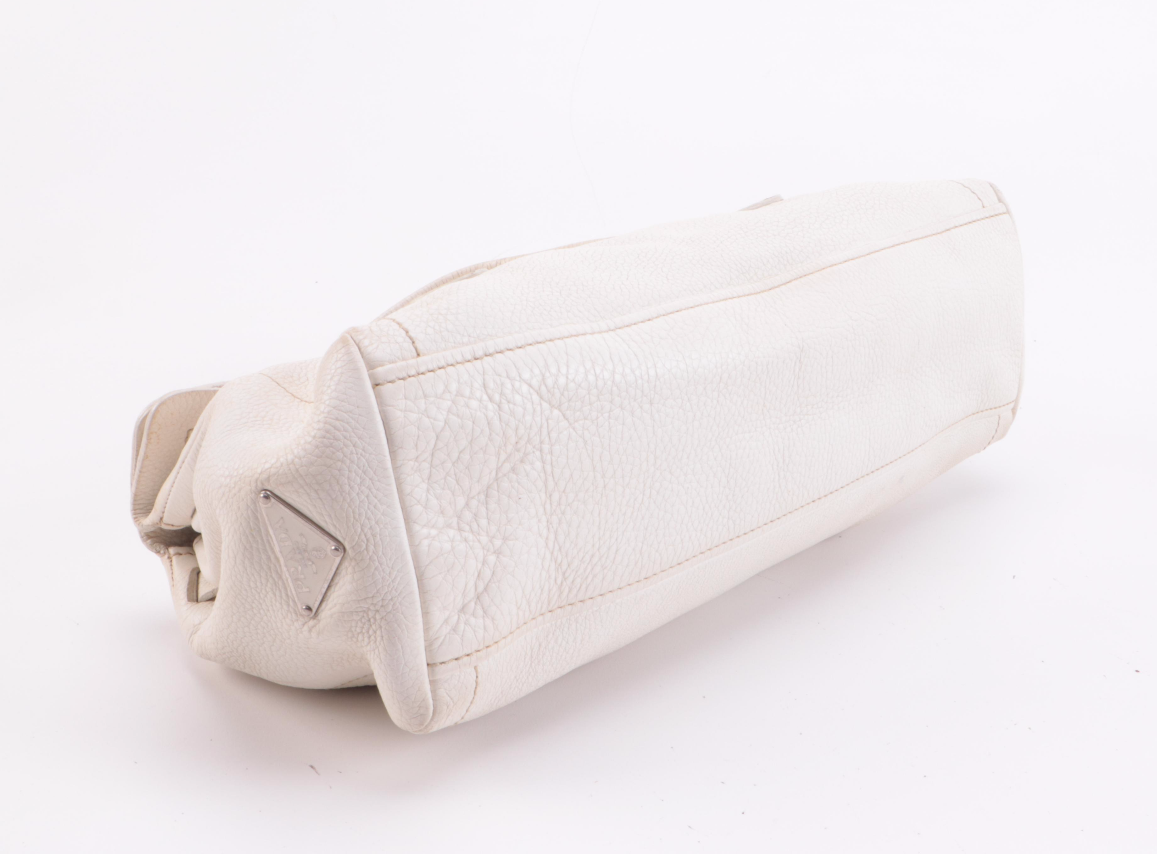 Prada Off-White Bianco Daino Leather Handbag