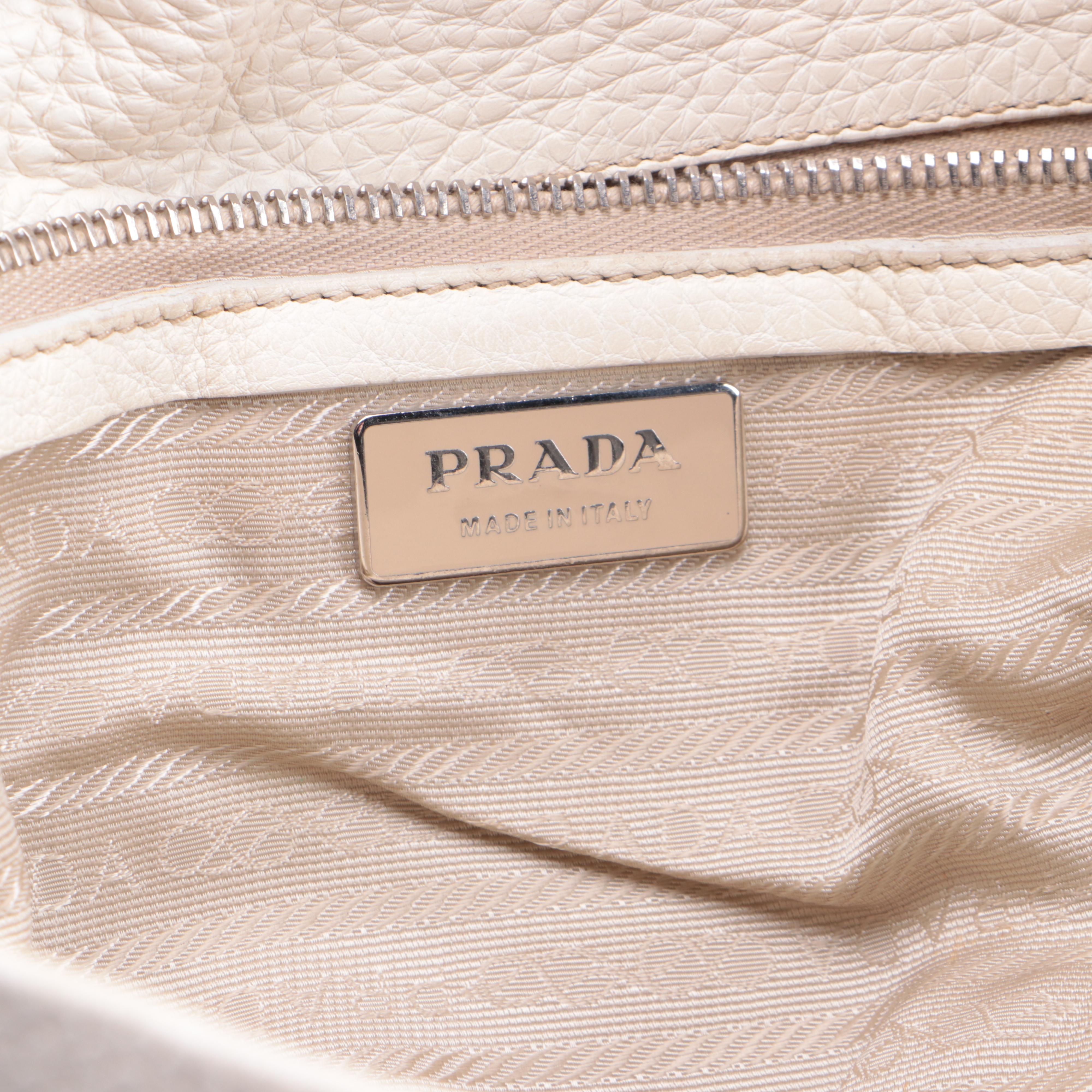 Prada Off-White Bianco Daino Leather Handbag