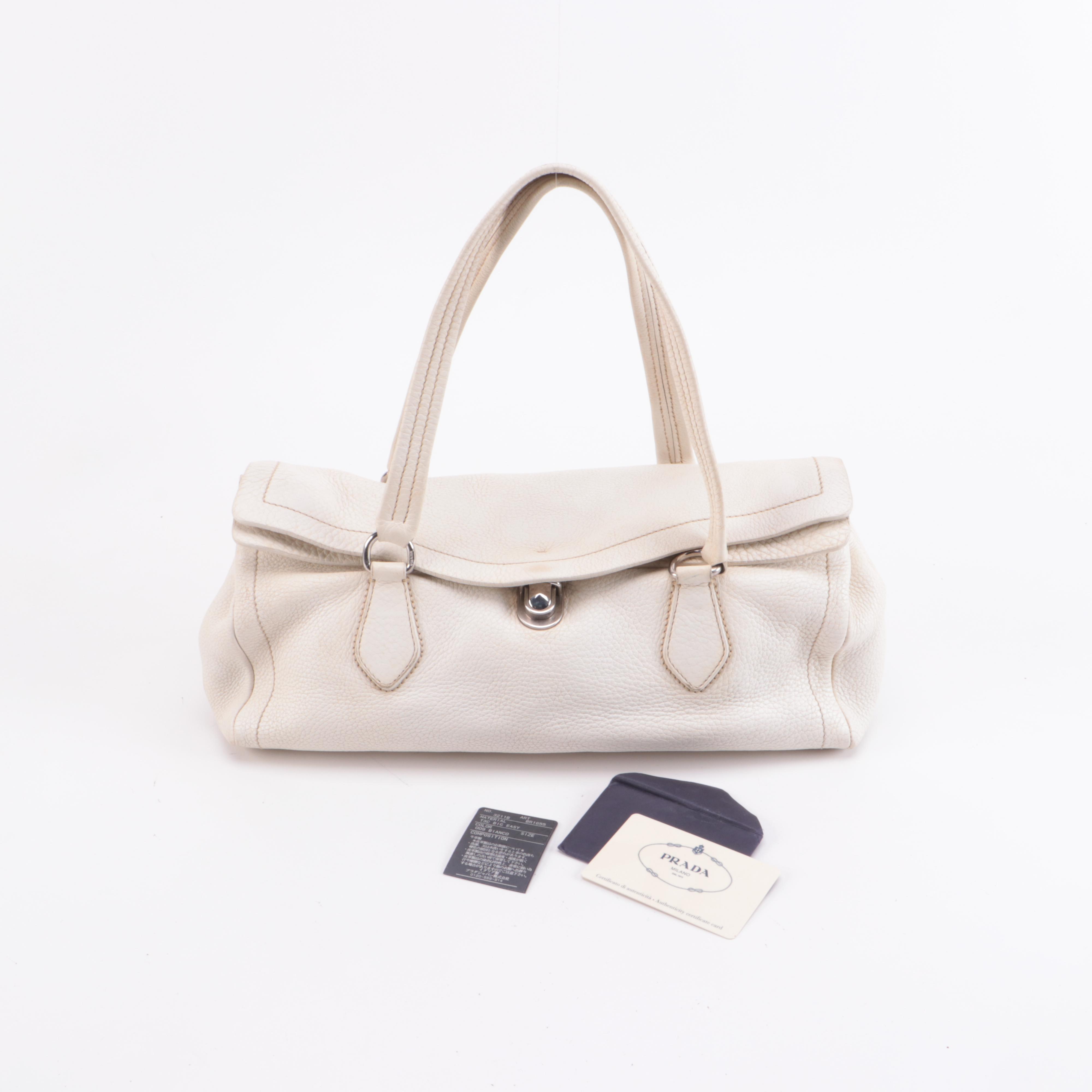 Prada Off-White Bianco Daino Leather Handbag