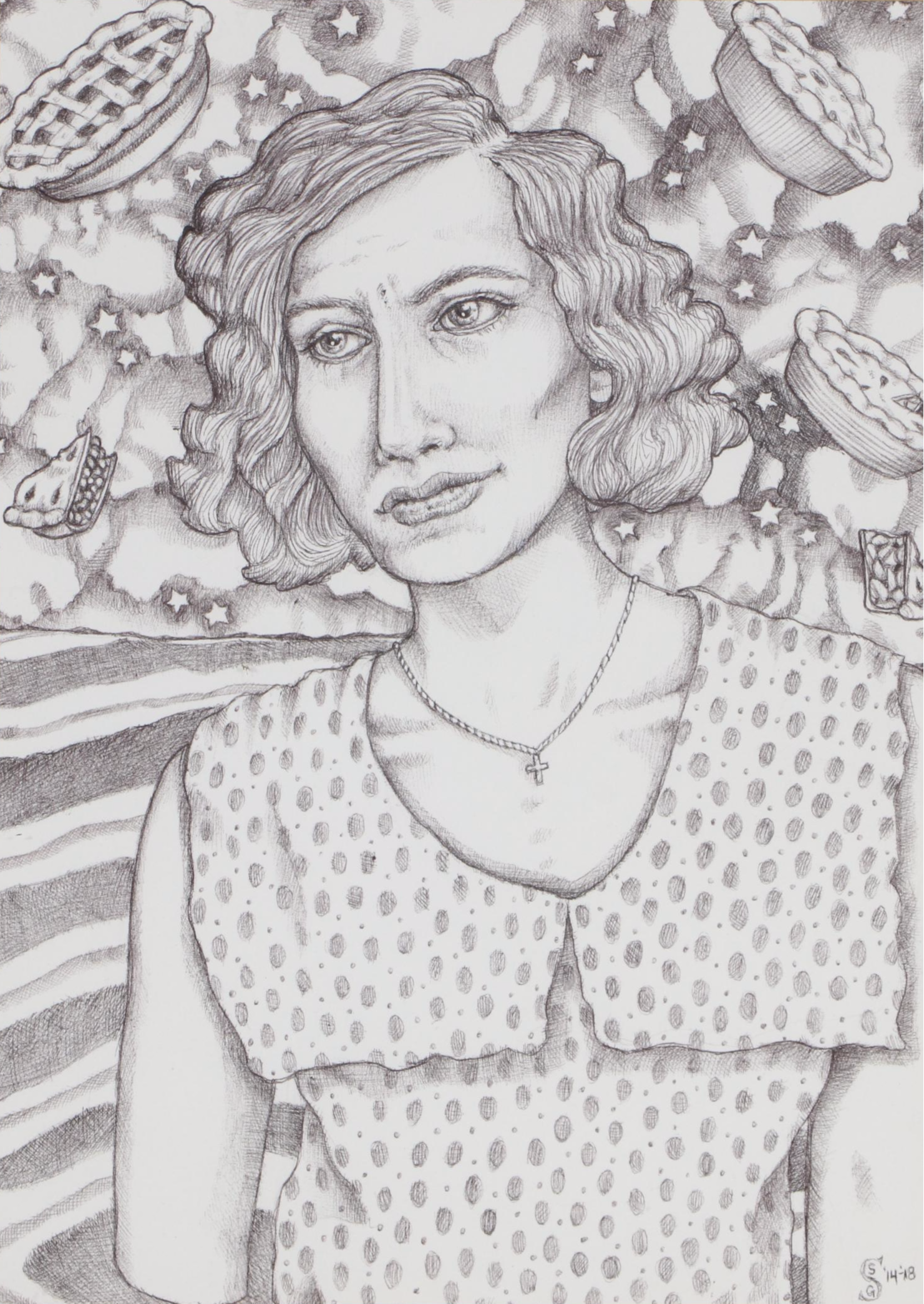 Savannah Schroll Guz Ink Drawing "Women in Water: Loretta and Pies in the Sky"