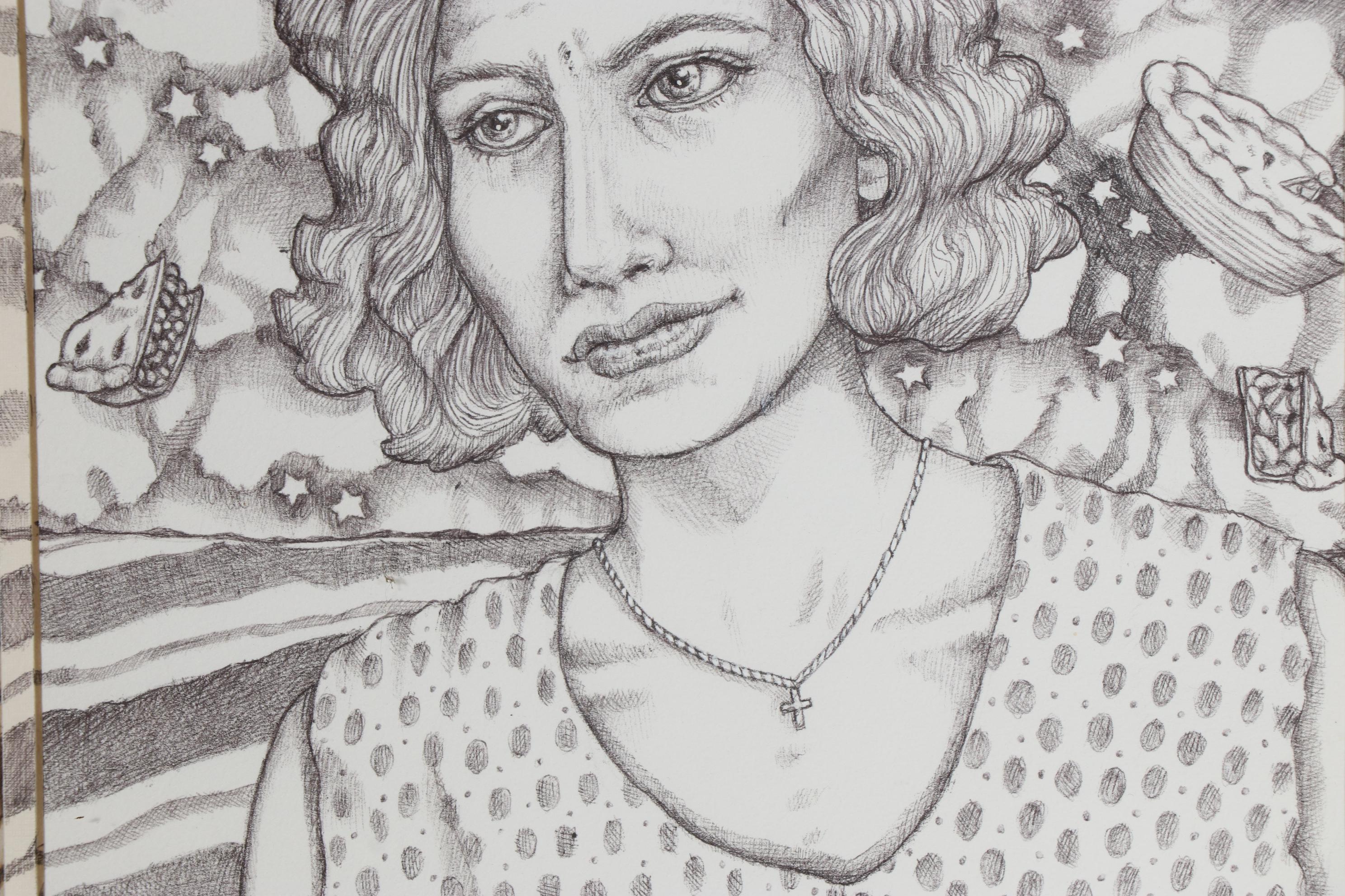 Savannah Schroll Guz Ink Drawing "Women in Water: Loretta and Pies in the Sky"