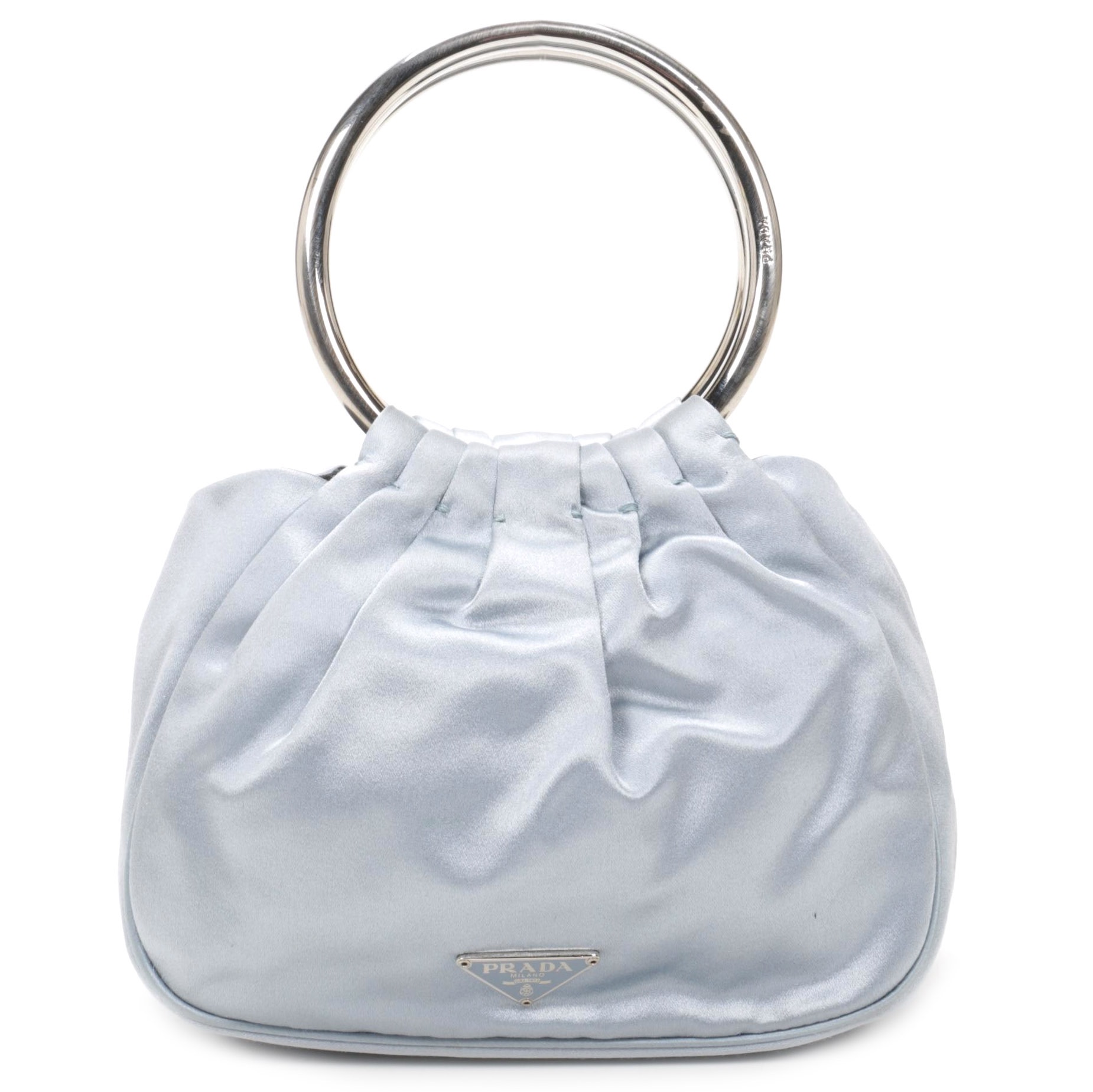 Prada Ring Handle Bag in Pale Blue Satin
