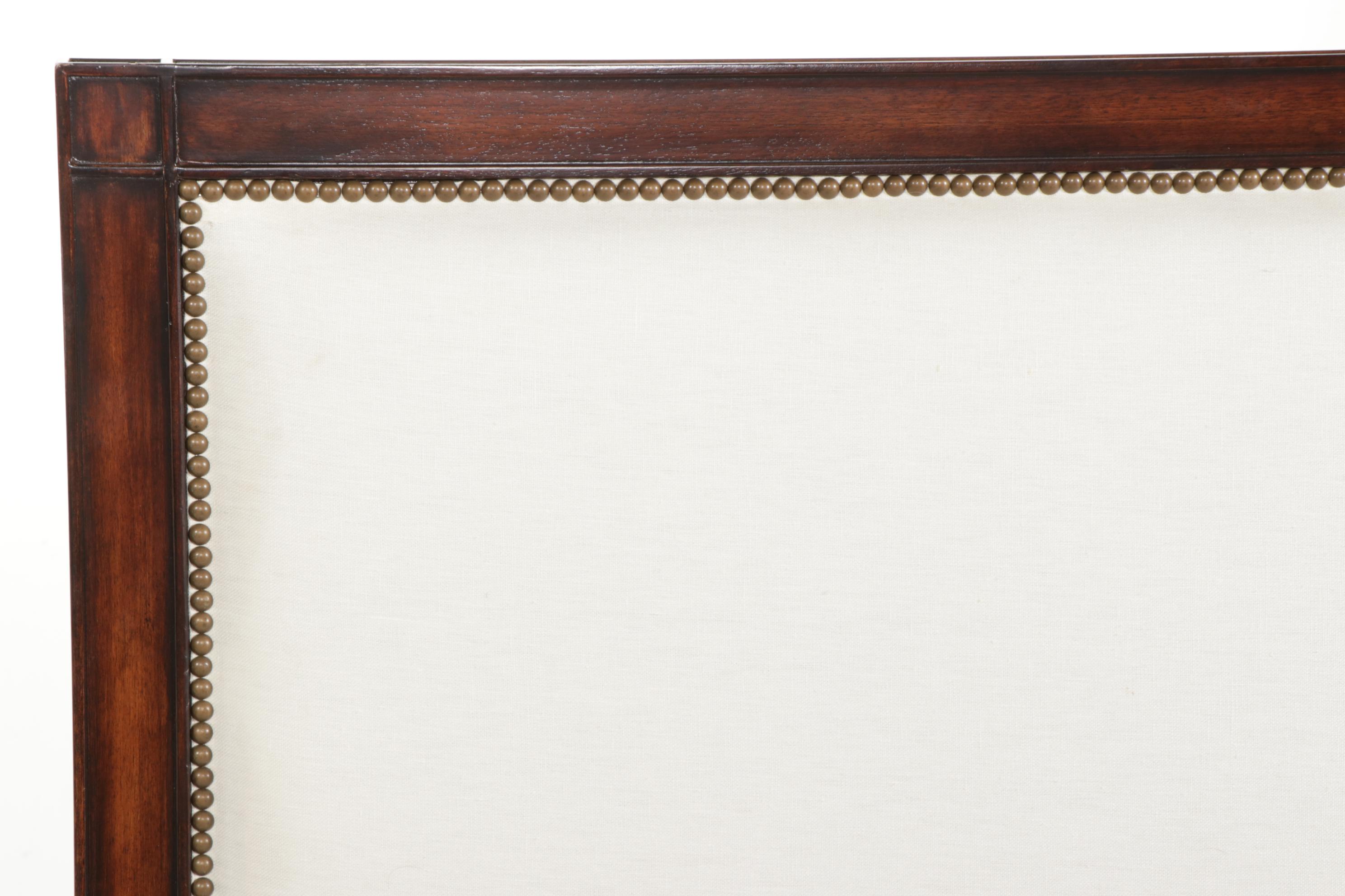 Restoration Hardware Mahogany-Stained Brass-Tacked Upholstered King Size Bed