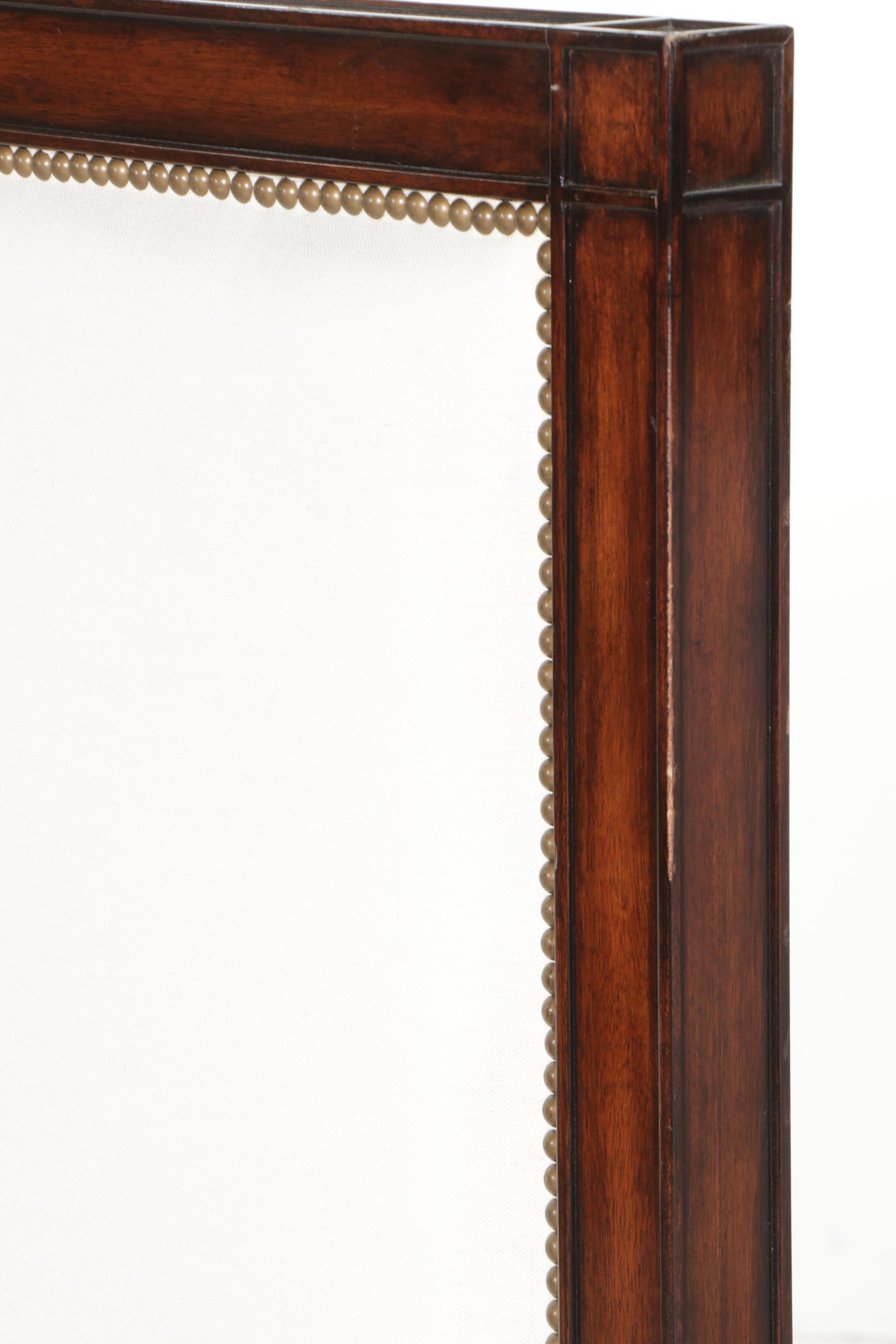 Restoration Hardware Mahogany-Stained Brass-Tacked Upholstered King Size Bed