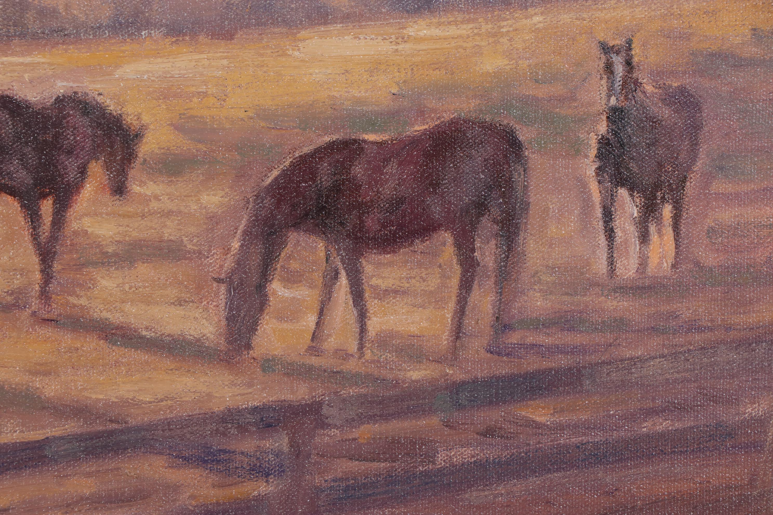 Sean Wu Oil Painting "Horses at Pasture," 2020