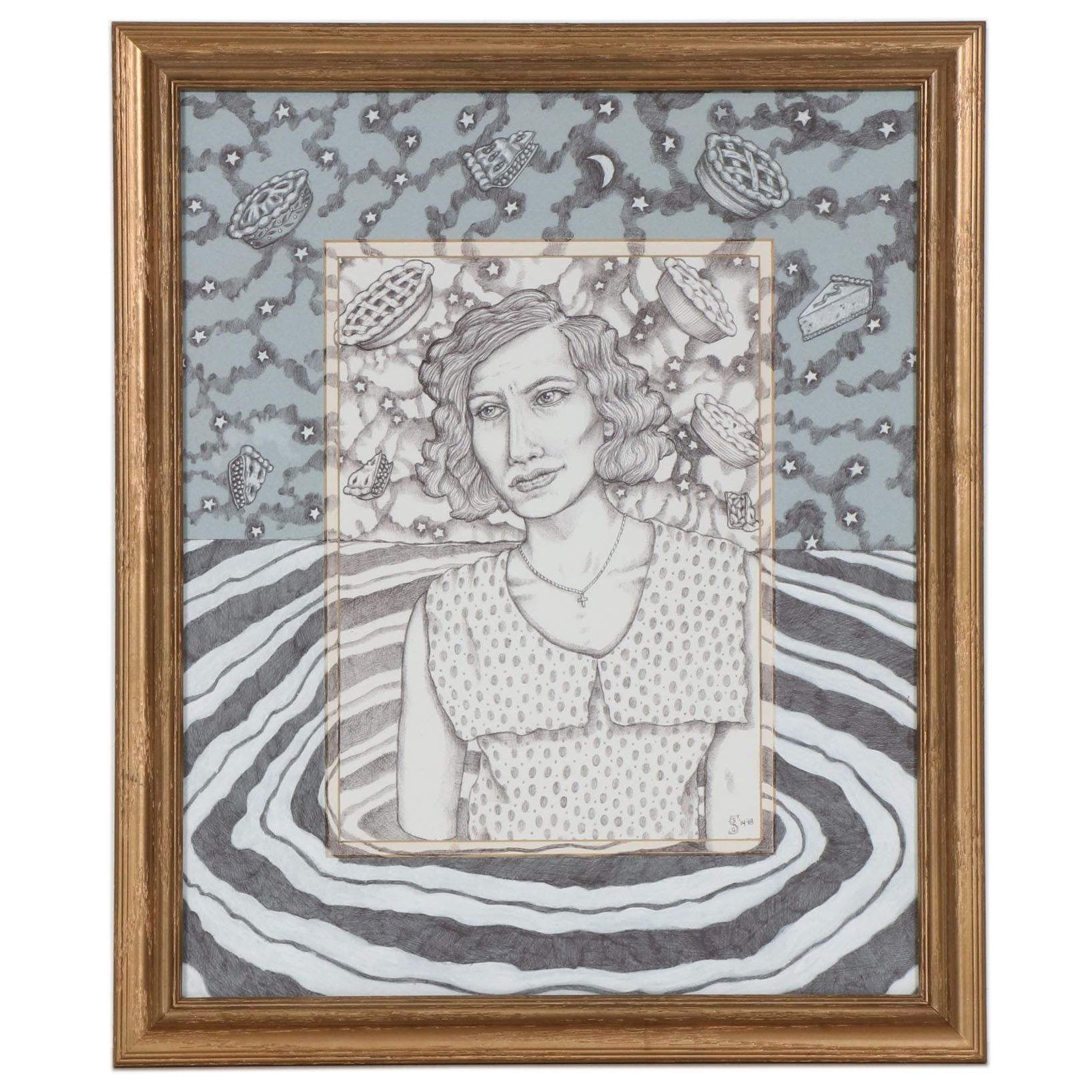 Savannah Schroll Guz Ink Drawing "Women in Water: Loretta and Pies in the Sky"