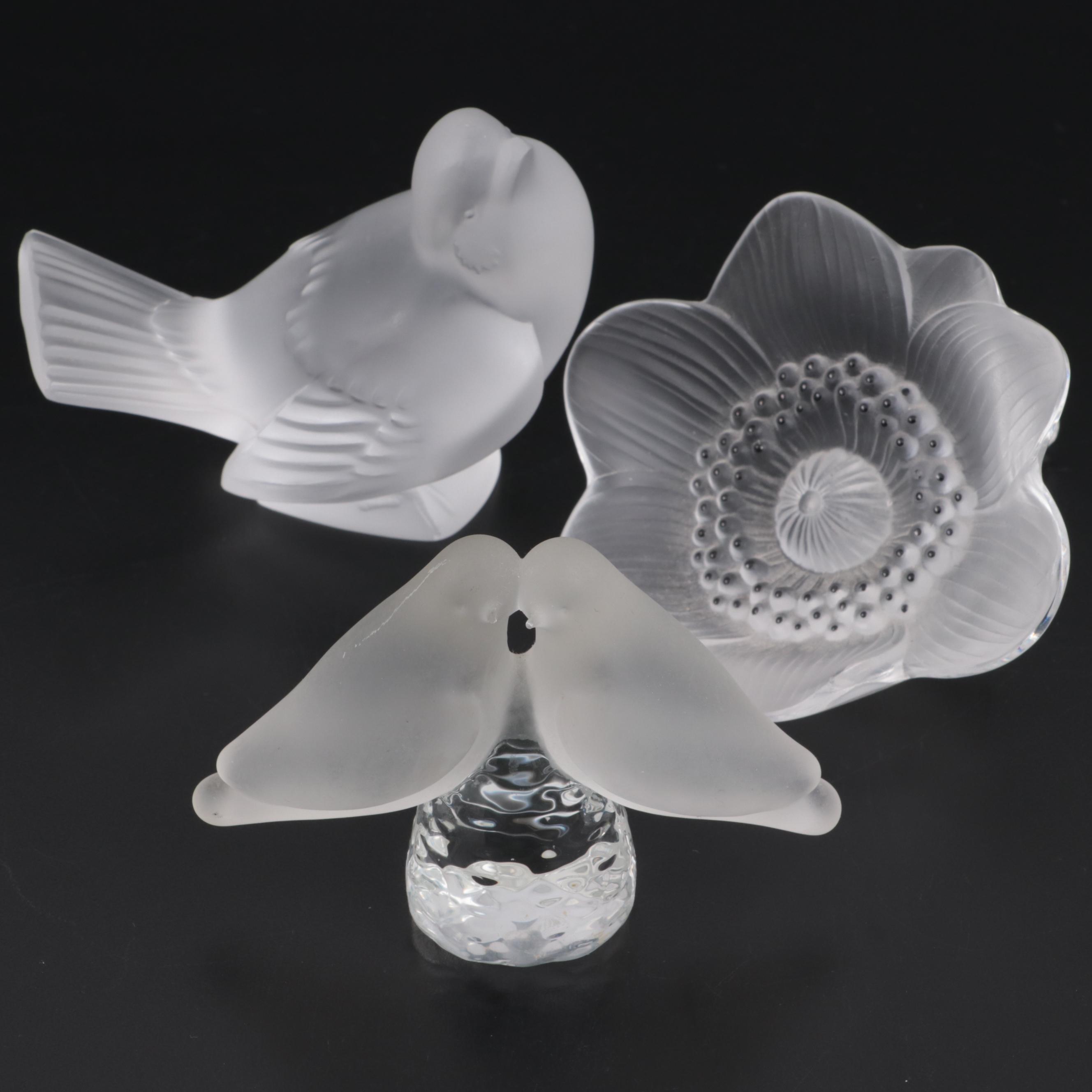 Lalique "Anemone" and "Moineau Moqueur" Crystal Figurines and More