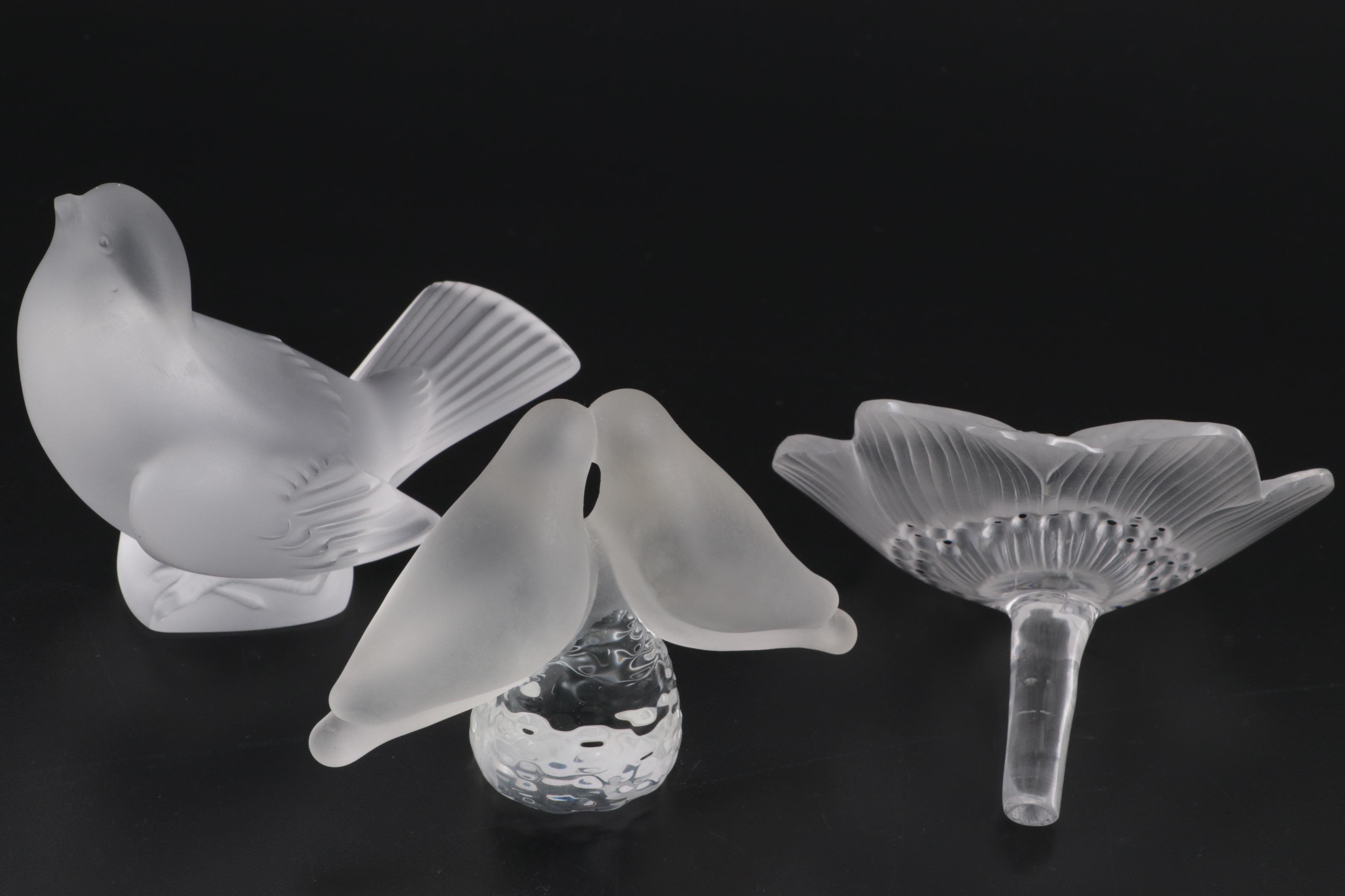 Lalique "Anemone" and "Moineau Moqueur" Crystal Figurines and More