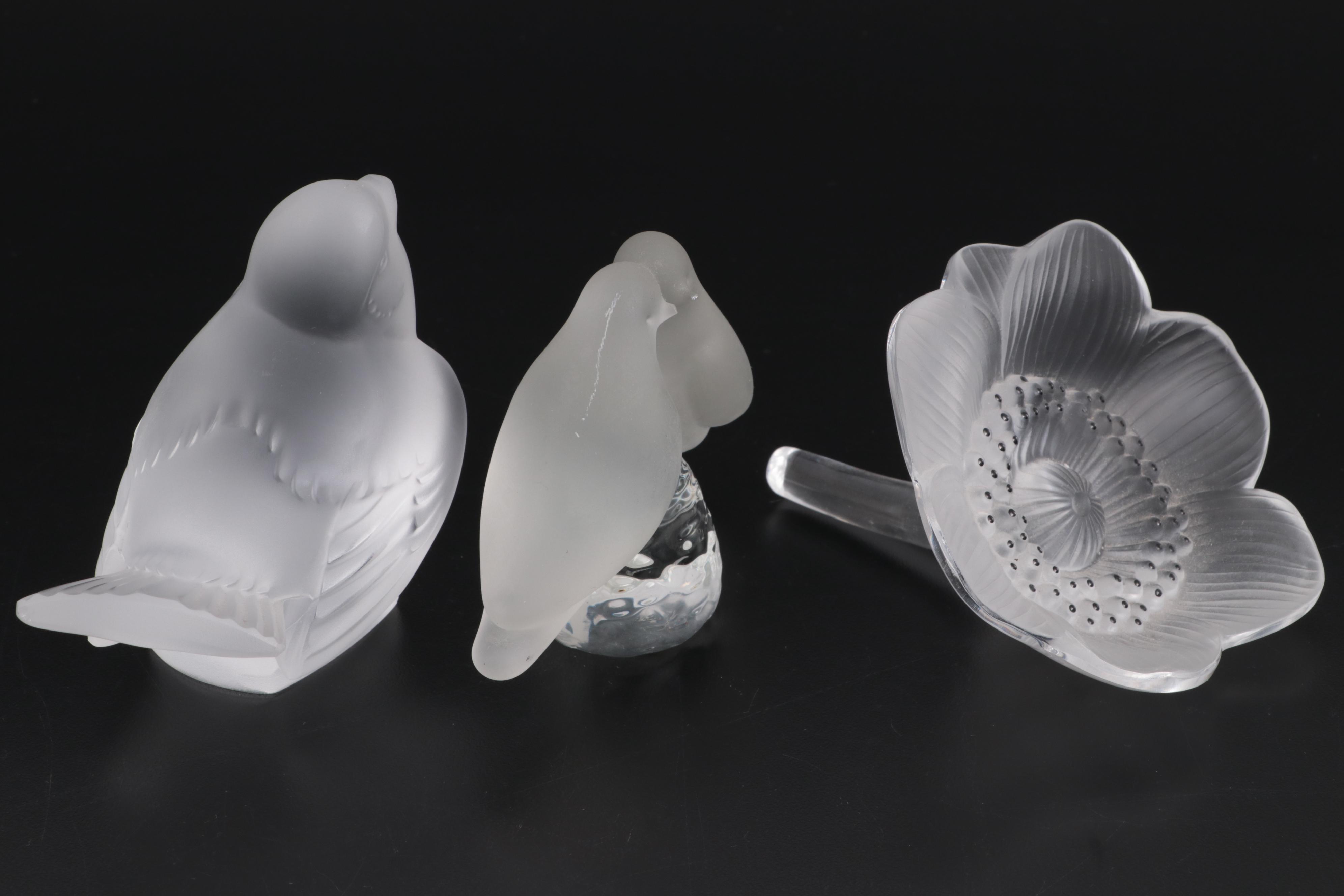 Lalique "Anemone" and "Moineau Moqueur" Crystal Figurines and More