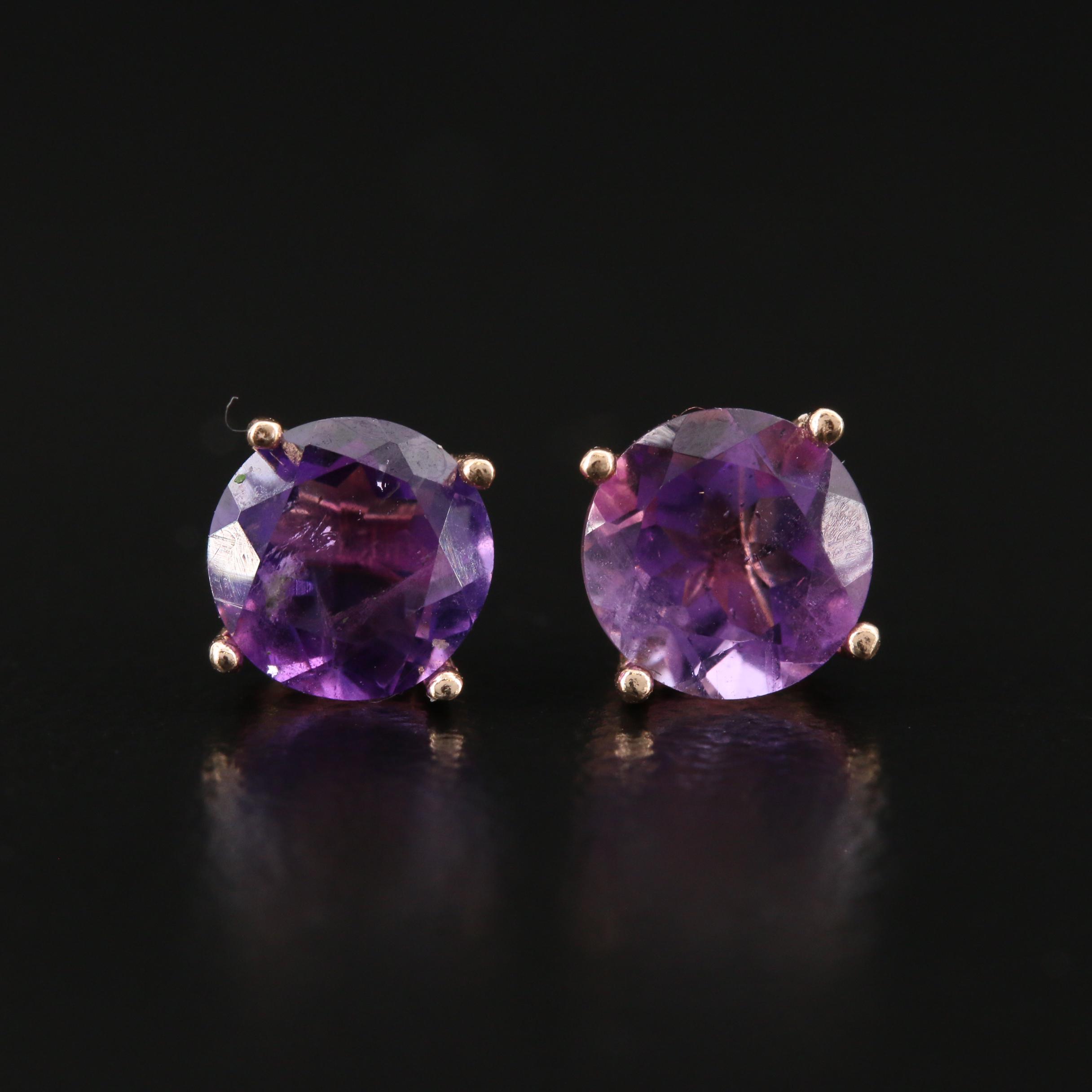 14K Amethysts Stud Earrings