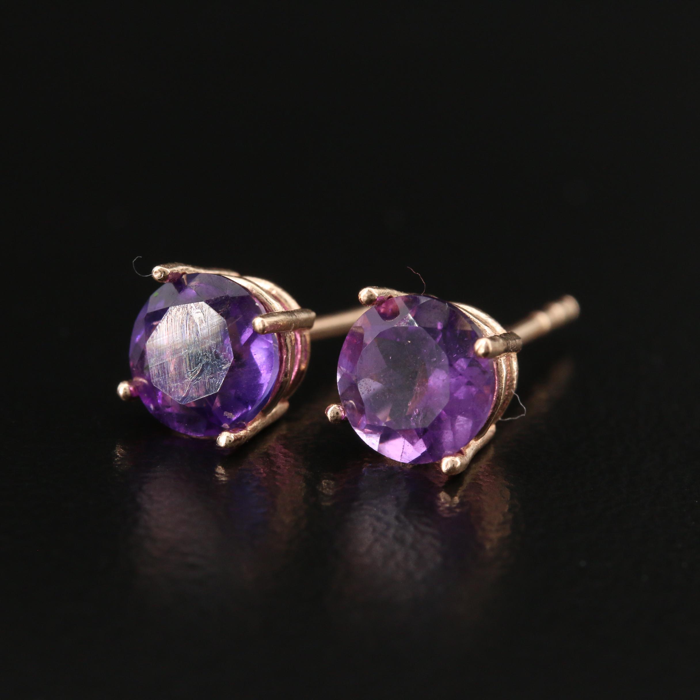 14K Amethysts Stud Earrings