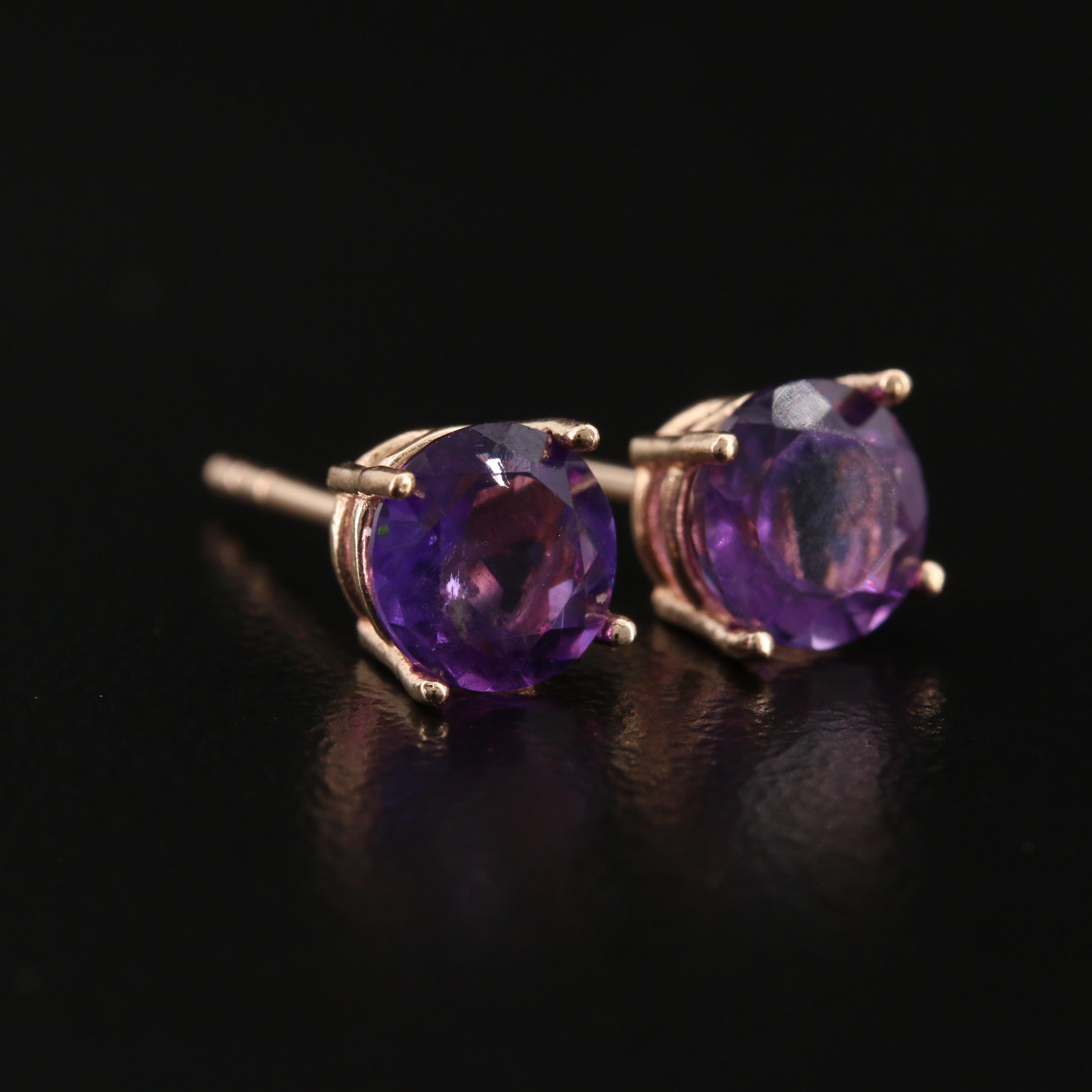 14K Amethysts Stud Earrings