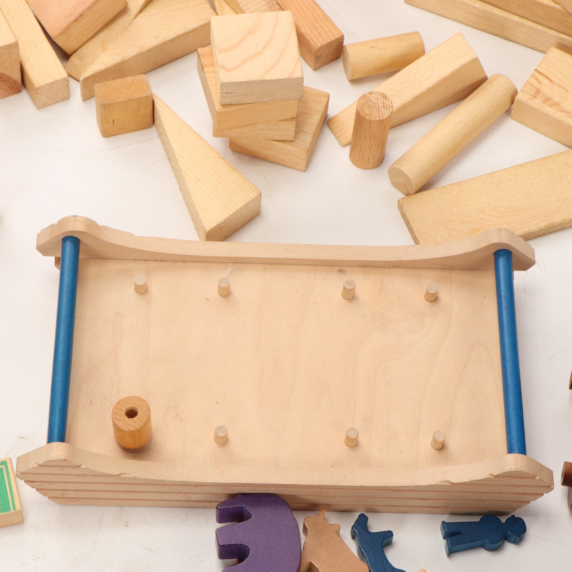 Playskool's "Village" with Assortment of Wooden Blocks, Train and Figures