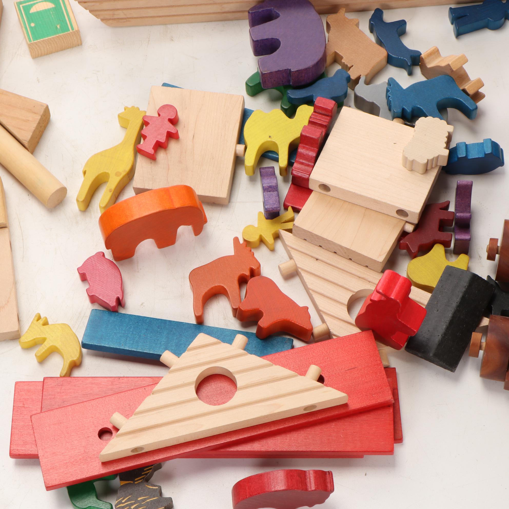 Playskool's "Village" with Assortment of Wooden Blocks, Train and Figures