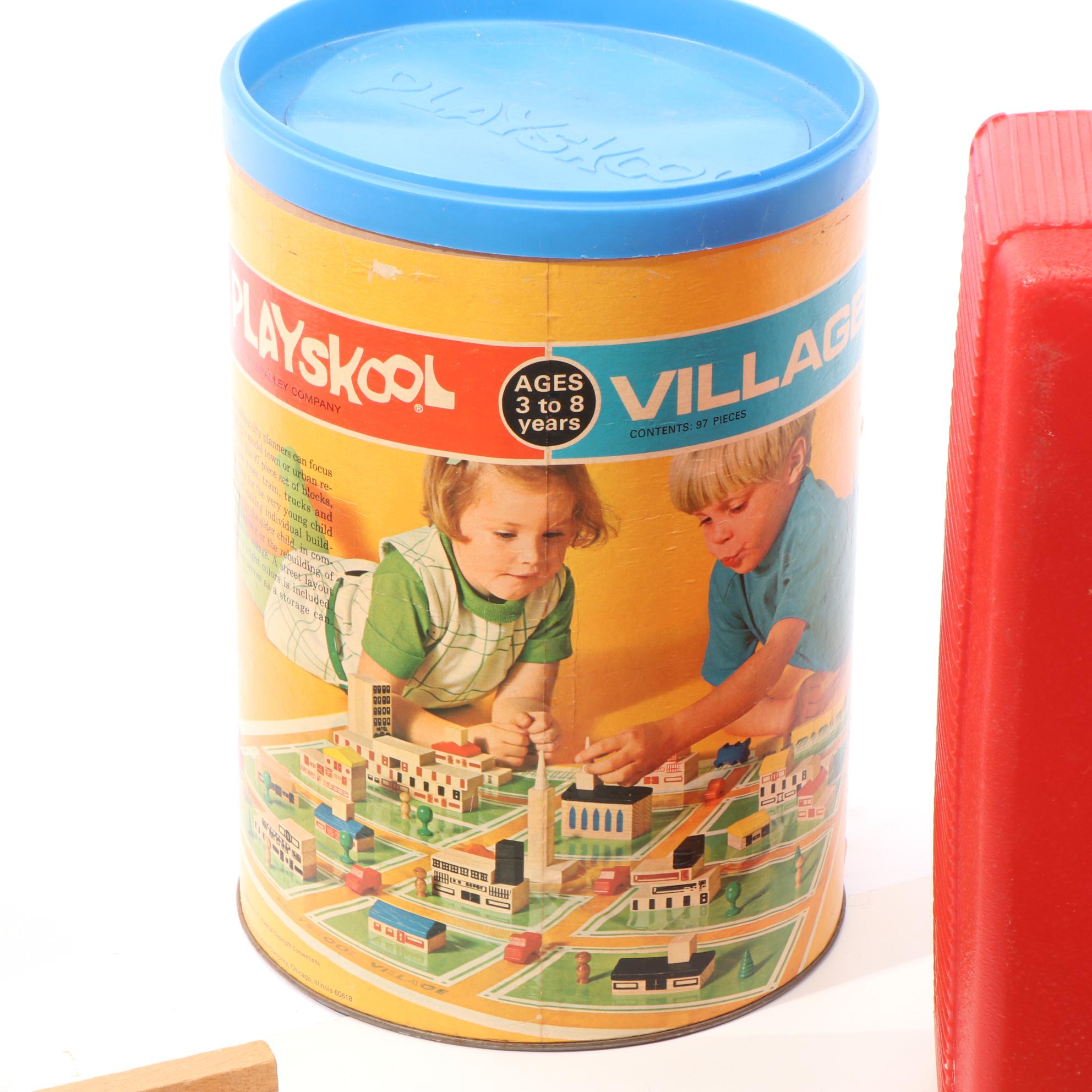 Playskool's "Village" with Assortment of Wooden Blocks, Train and Figures