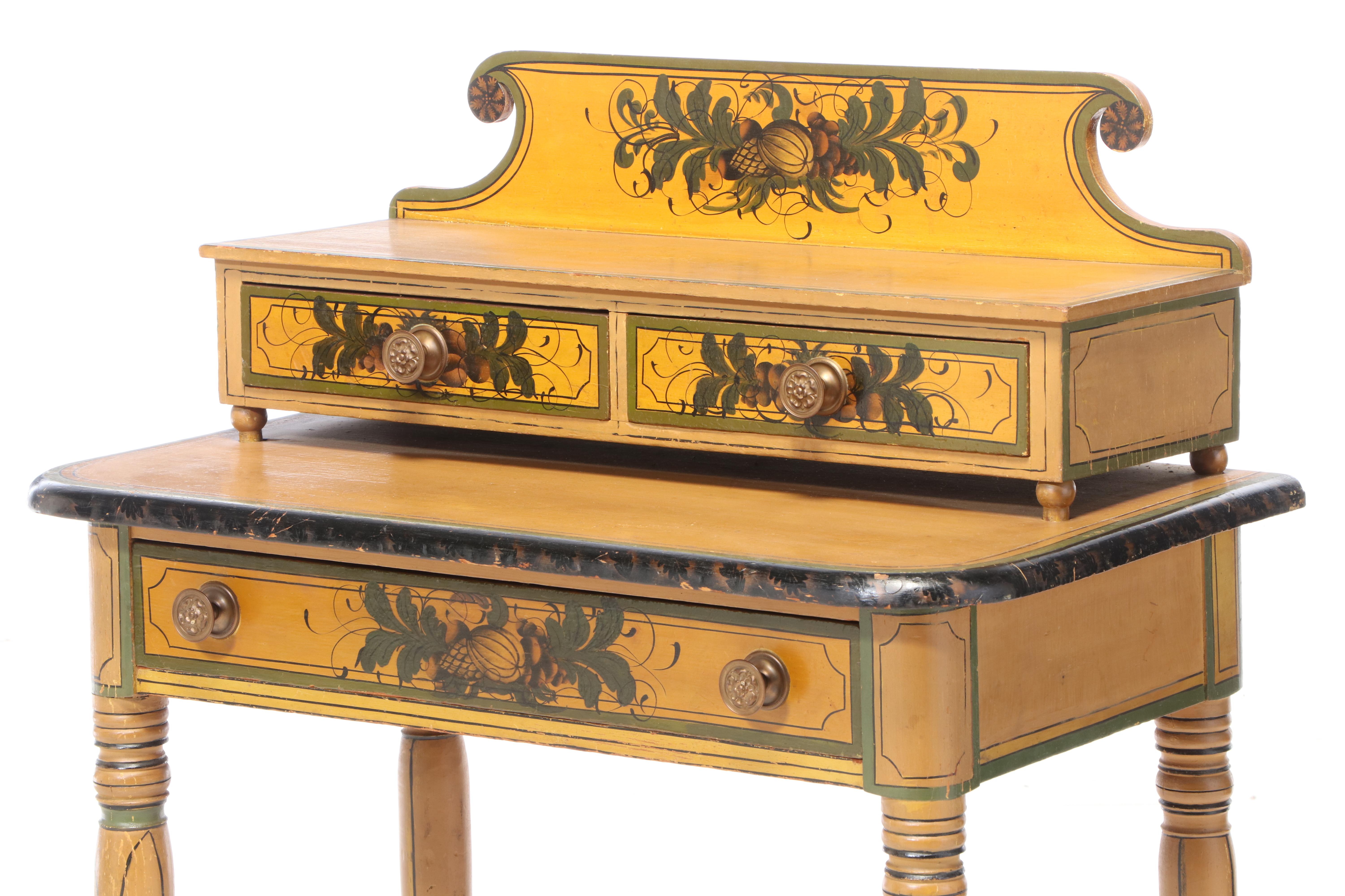 New England Painted and Stenciled Fancy Dressing Table, Prob. Maine, circa 1830