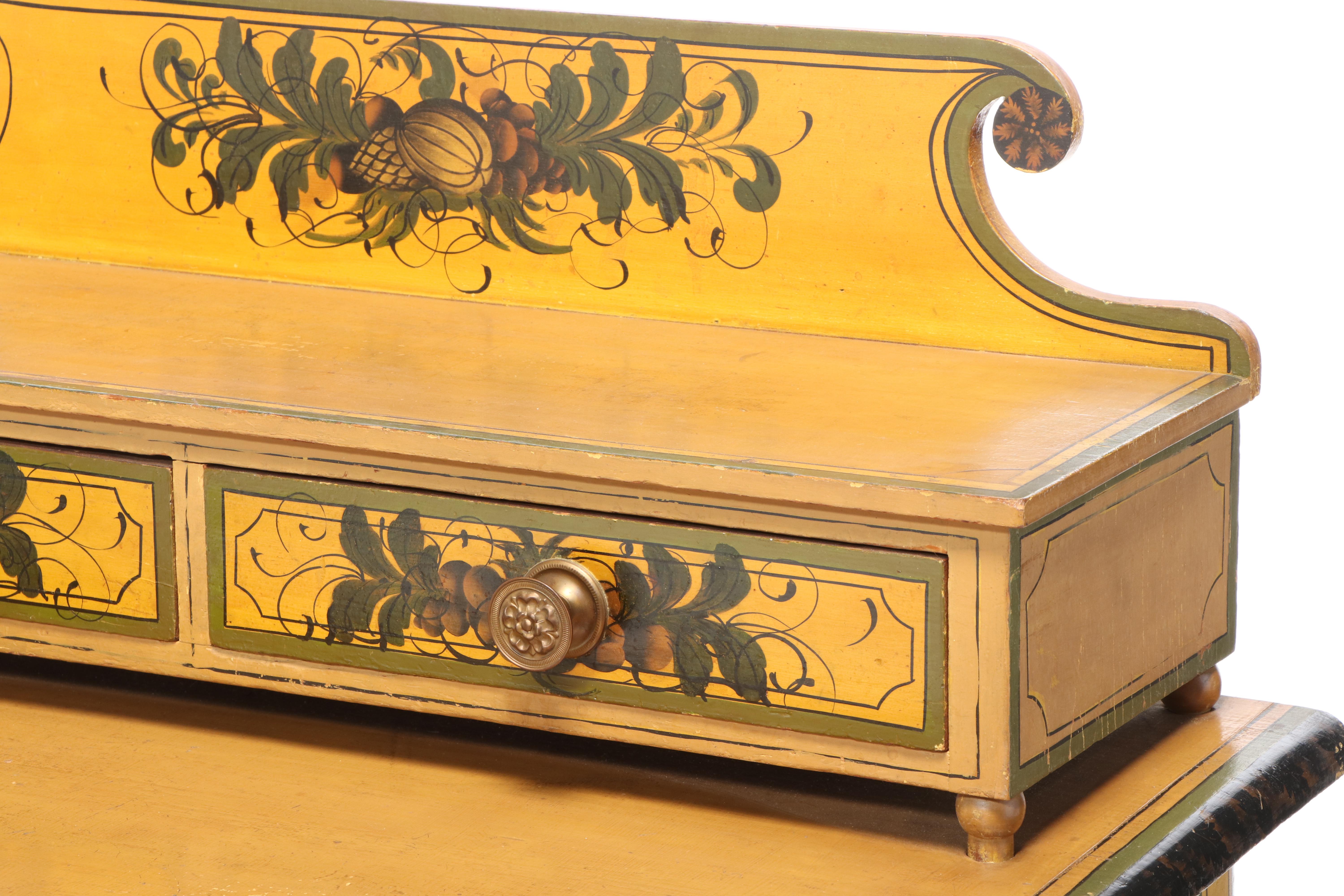 New England Painted and Stenciled Fancy Dressing Table, Prob. Maine, circa 1830