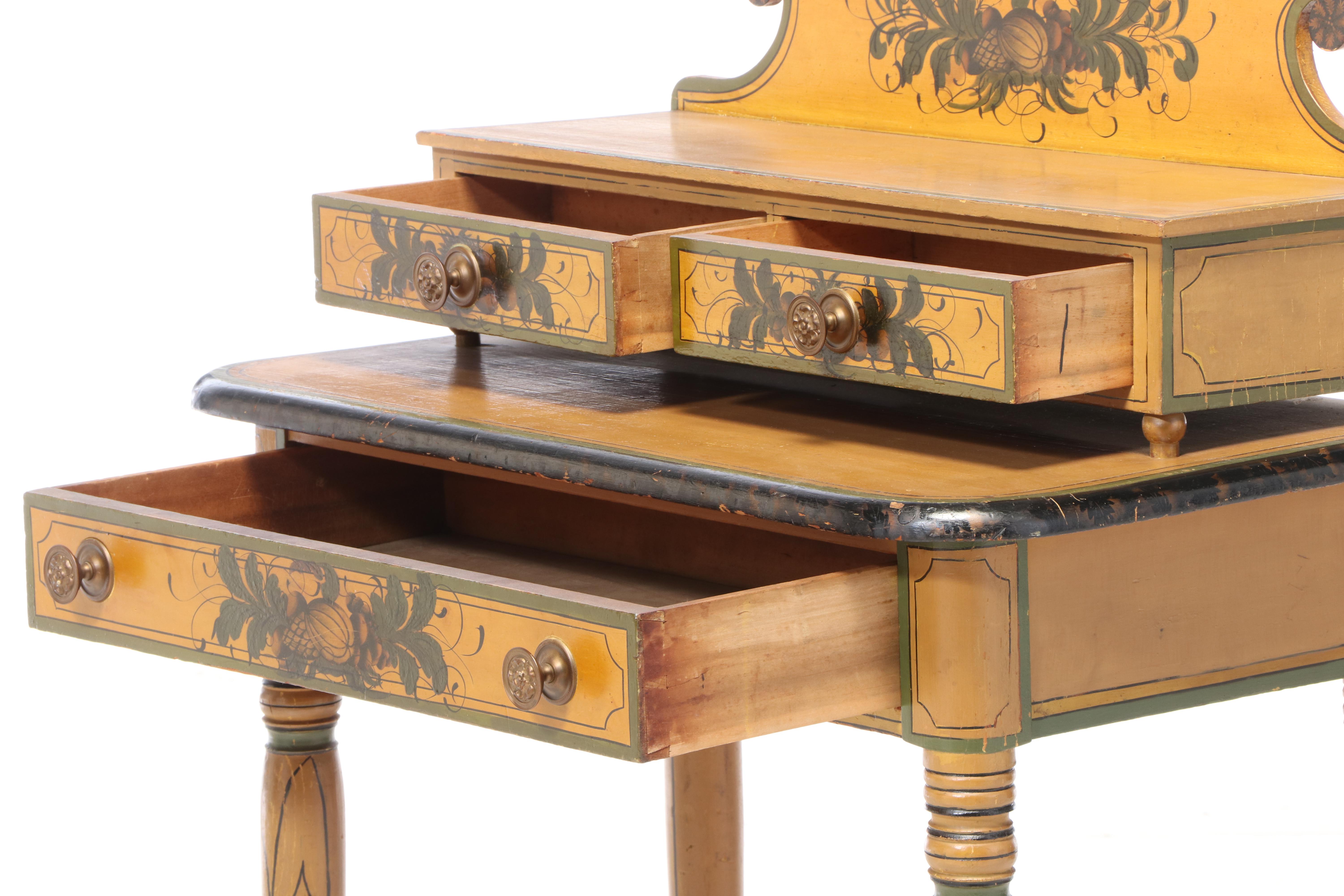 New England Painted and Stenciled Fancy Dressing Table, Prob. Maine, circa 1830