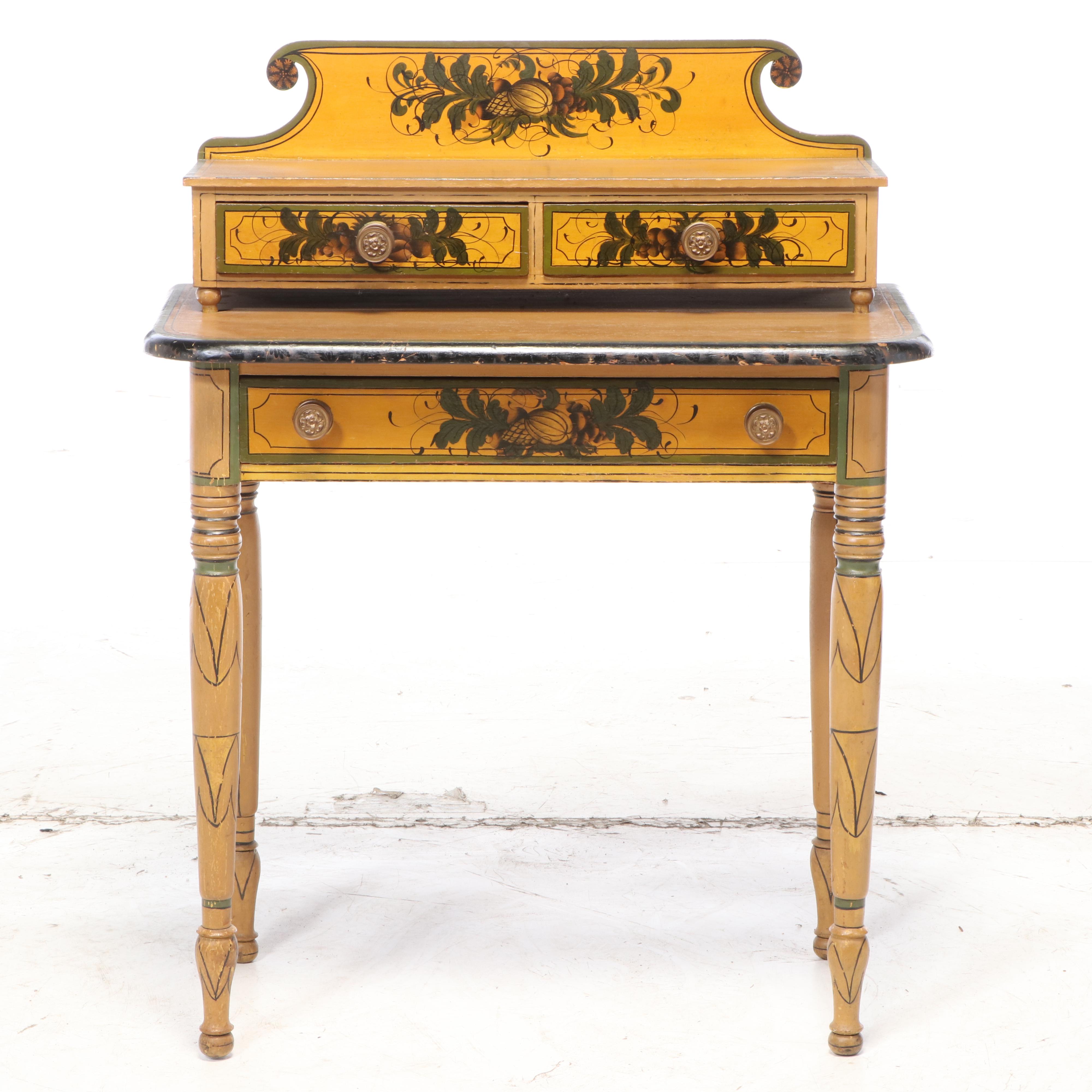 New England Painted and Stenciled Fancy Dressing Table, Prob. Maine, circa 1830